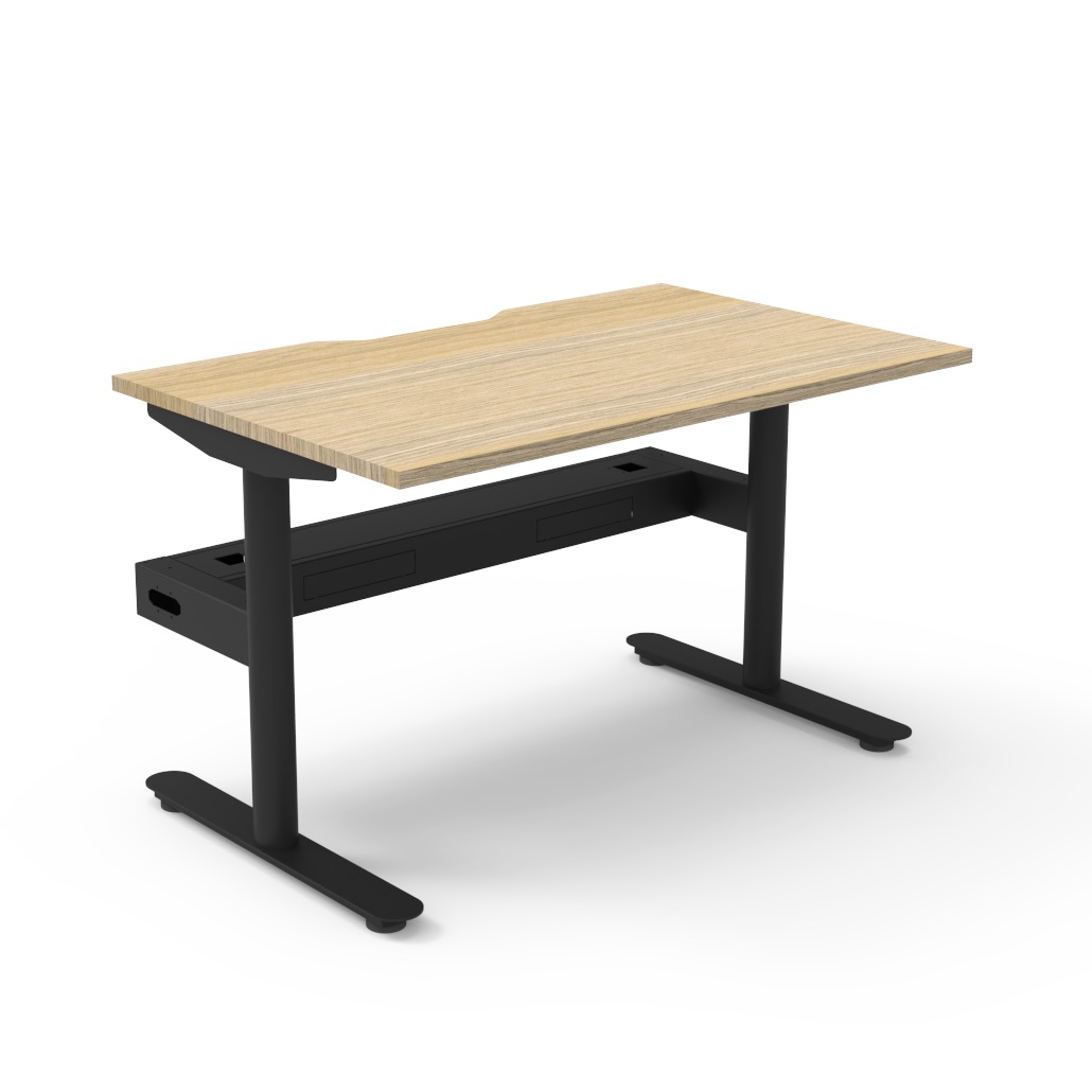 Rapidline Halo Static Desk – 1200mm x 750mm – Natural Oak Top, Black Satin Frame, Cable Tray