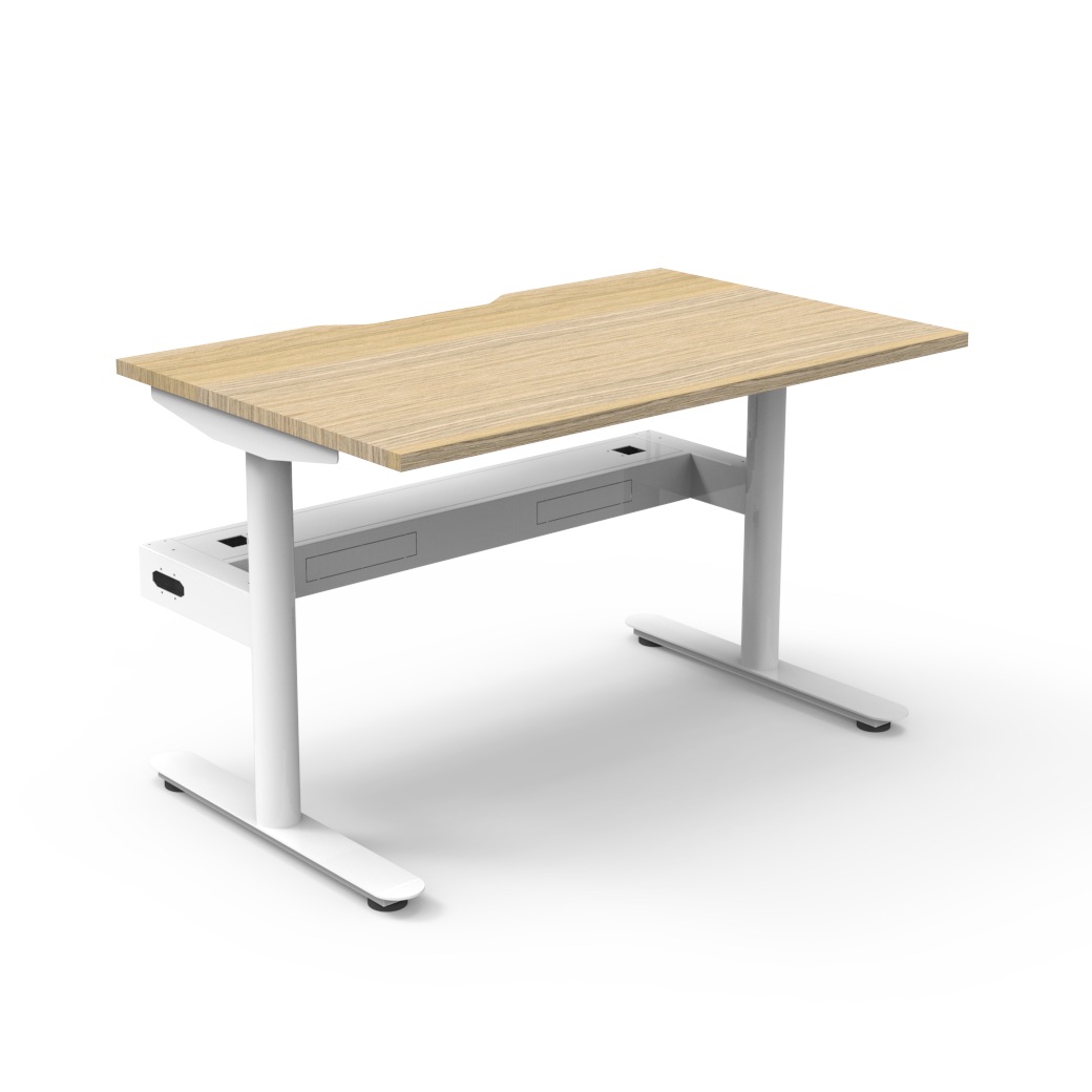 Rapidline Halo Static Desk – 1200mm x 750mm – Natural Oak Top, White Satin Frame, Cable Tray