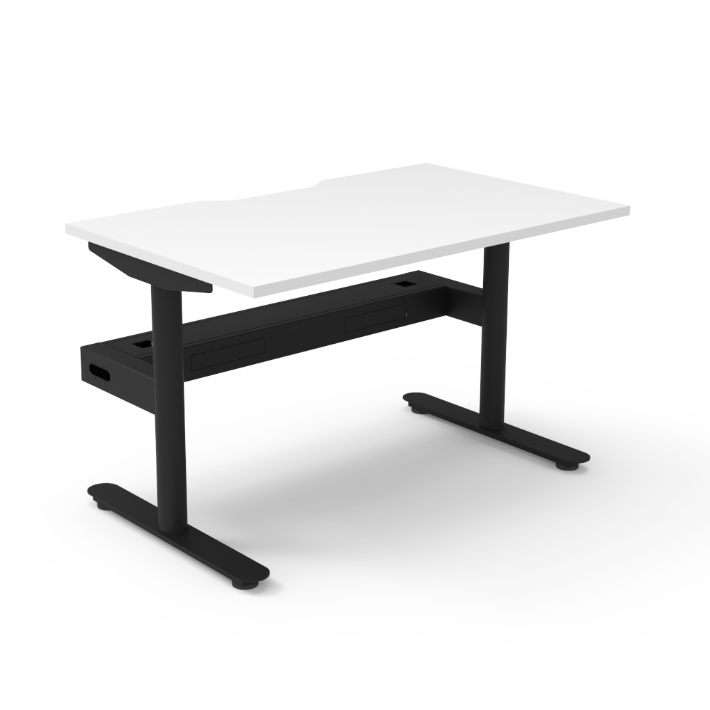 Rapidline Halo Static Desk – 1200×750mm, Natural White Top, Black Satin Frame, Cable Tray