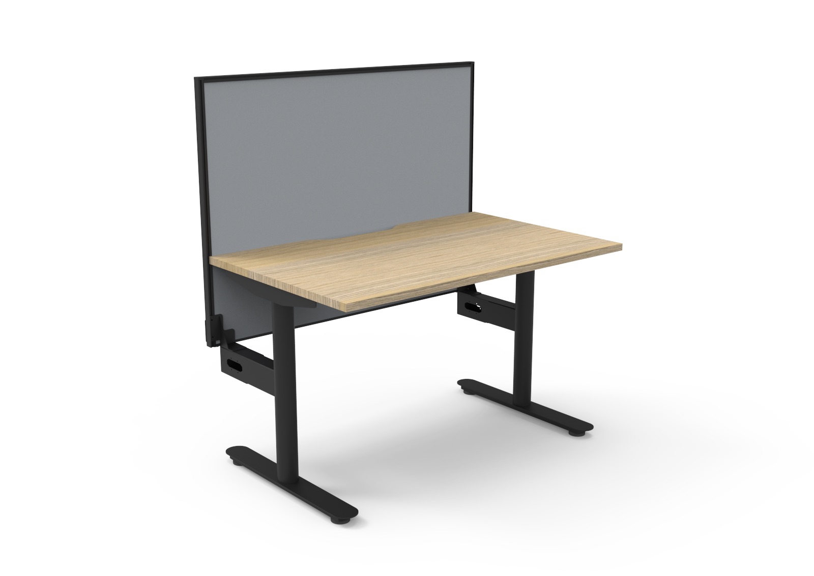 Rapidline Halo Static Desk 1200 x 750mm – Natural Oak Top, Black Frame & SHUSH30 Grey Fabric Screen