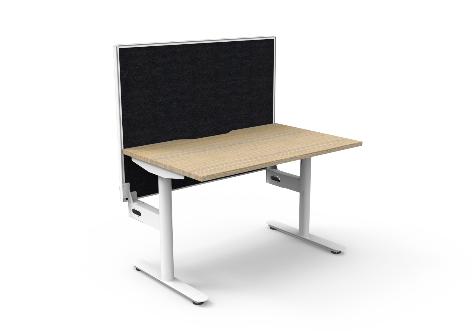 Rapidline Halo Static Desk 1200 x 750mm – Natural Oak Top, White Frame & SHUSH30 Black Fabric Screen