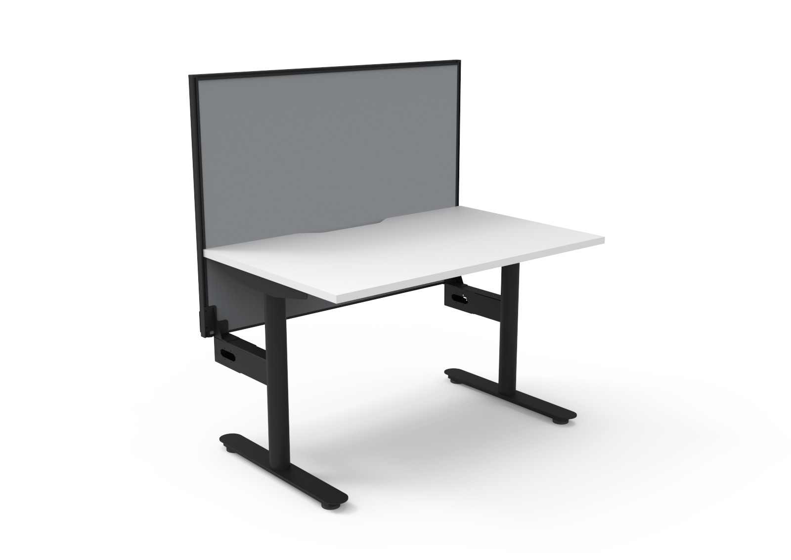 Rapidline Halo Static Desk 1200 x 750mm | Natural White Top, Black Frame, Grey Privacy Screen