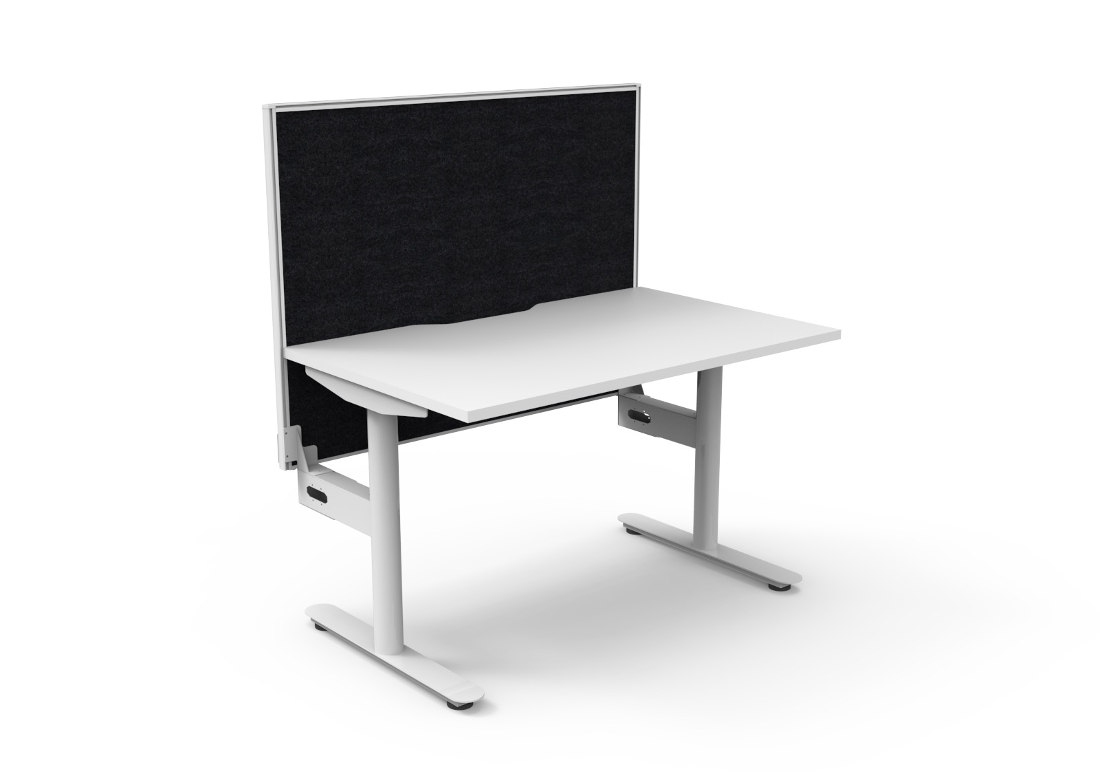 Rapidline Halo Static Desk 1200 x 750mm | Natural White Top, White Frame, Black Privacy Screen