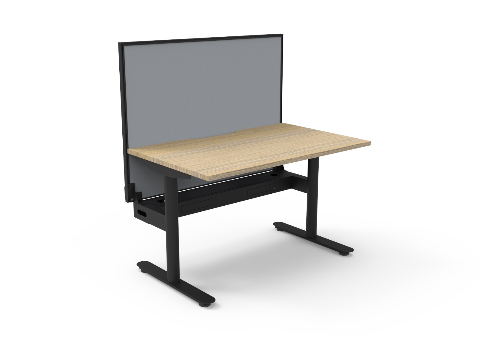 Rapidline Halo Static Single Sided Desk with Cable Tray | 1200mm x 750mm | Natural Oak Top, Black Satin Frame | SHUSH30 Grey Screen