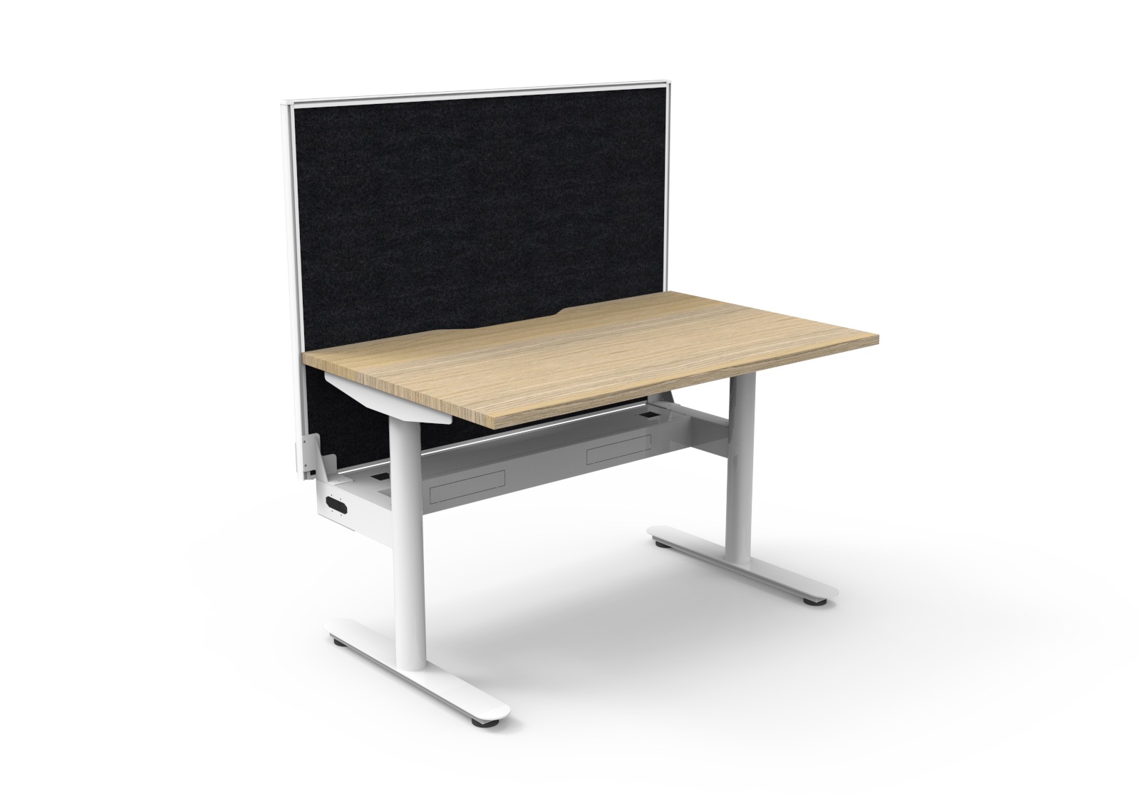 Rapidline Halo Static Single Sided Desk with Cable Tray | 1200mm x 750mm | Natural Oak Top, White Satin Frame | SHUSH30 Black Screen