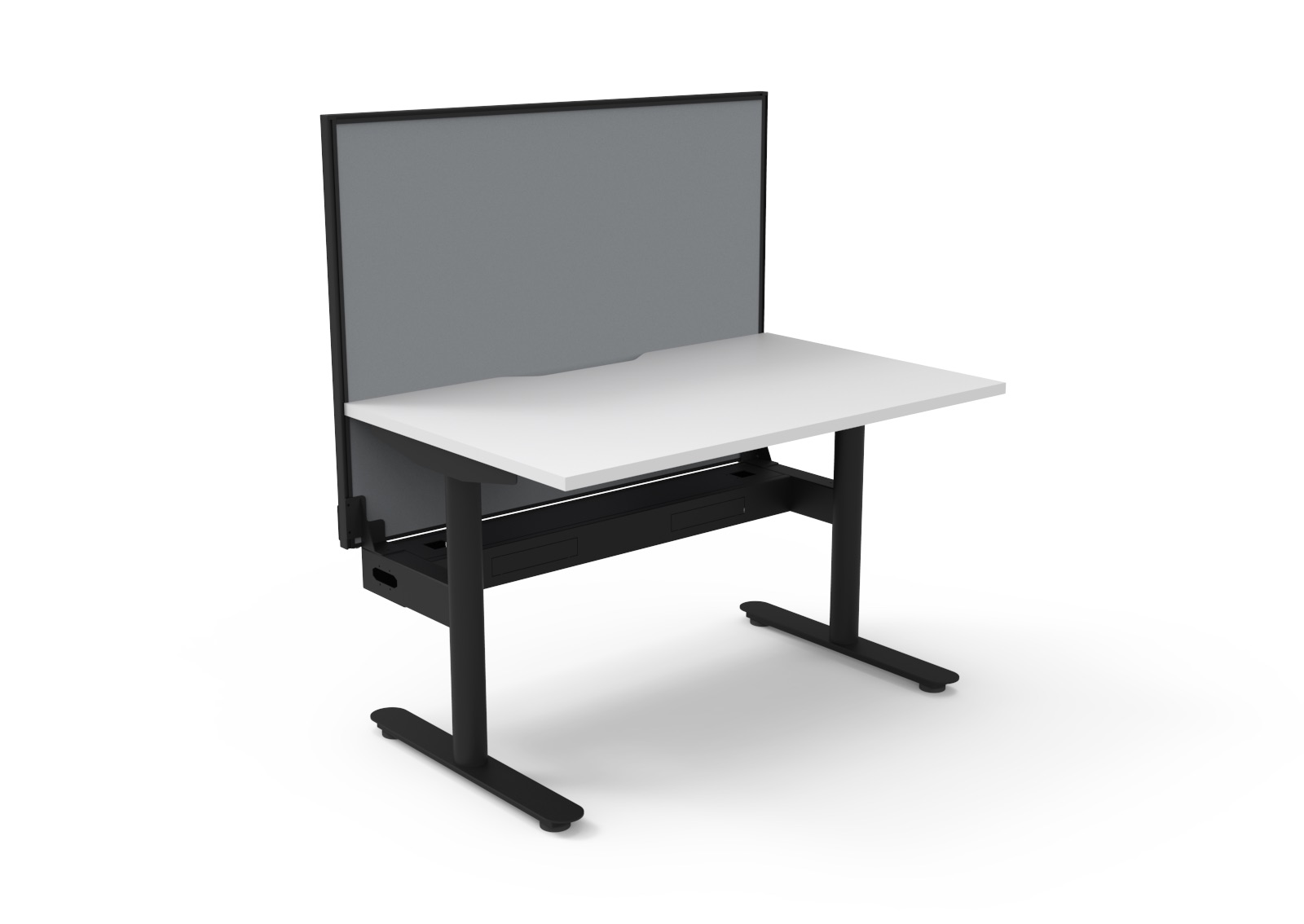 Rapidline Halo Static Desk 1200×750mm | White Top, Black Frame, Cable Tray & Grey Privacy Screen