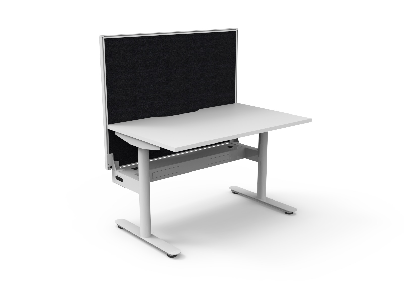 Rapidline Halo Static Desk 1200×750mm | White Top, White Frame, Cable Tray & Black Privacy Screen