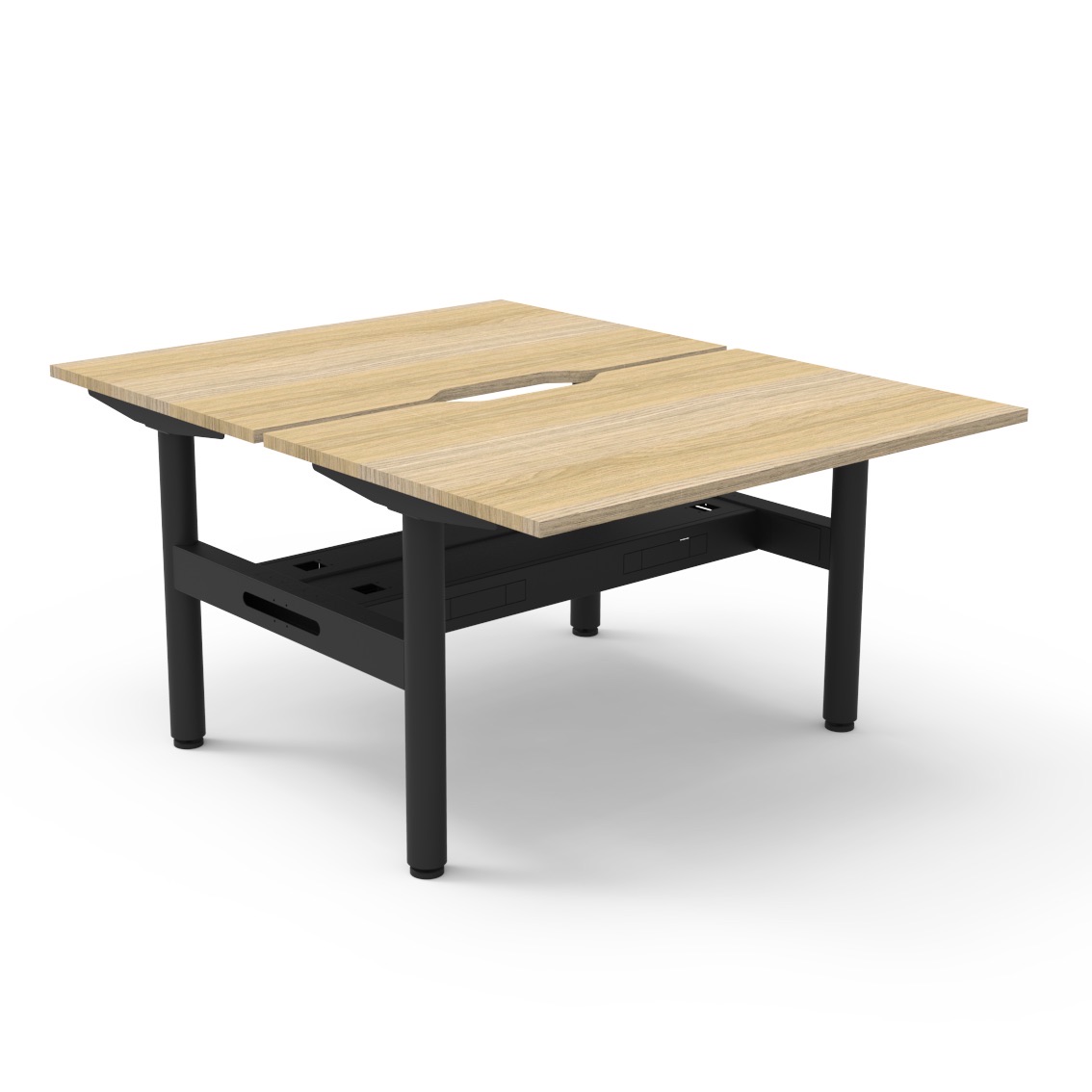 Rapidline Halo Static Back-to-Back Desk | 1200 x 750mm | Natural Oak Top, Black Satin Frame, Cable Tray Included