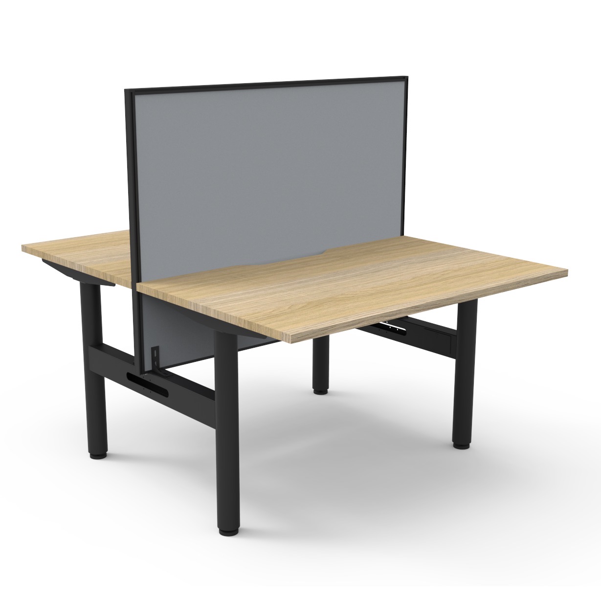 Rapidline Halo Static Back-to-Back Desk | 1200×750mm | Natural Oak Top, Black Satin Frame, SHUSH30 Grey Fabric Screen