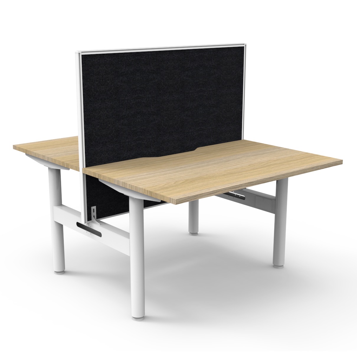 Rapidline Halo Static Back-to-Back Desk | 1200×750mm | Natural Oak Top, White Satin Frame, SHUSH30 Black Fabric Screen