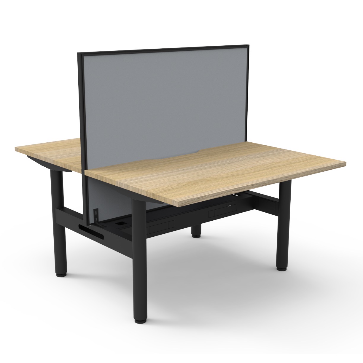 Rapidline Halo Static Back-to-Back Desk | 1200×750mm | Natural Oak Top, Black Frame | Cable Tray | SHUSH30 Grey Screen