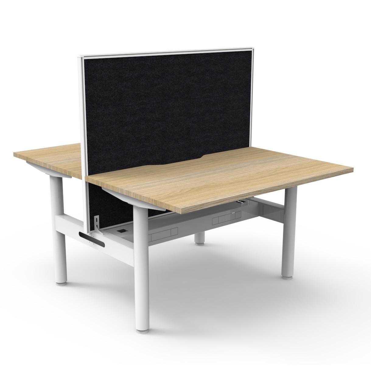 Rapidline Halo Static Back-to-Back Desk | 1200×750mm | Natural Oak Top, White Frame | Cable Tray | SHUSH30 Black Screen