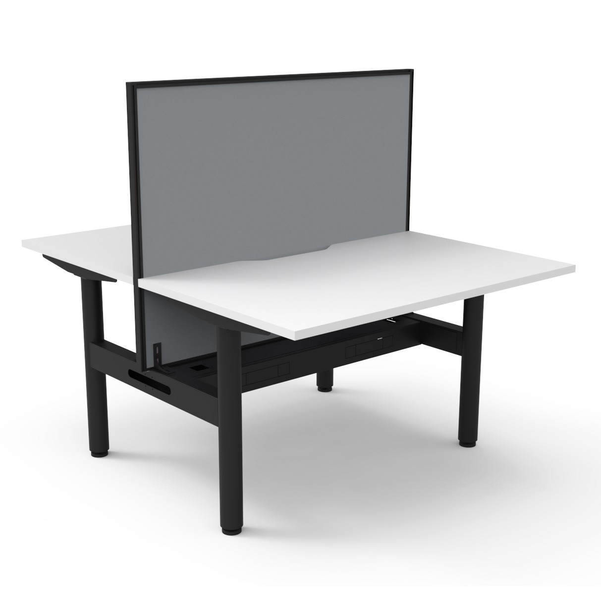 Halo Static Back-to-Back Desk 1200 x 750mm | Natural White Top, Black Satin Frame, Cable Tray & Grey SHUSH30 Screen