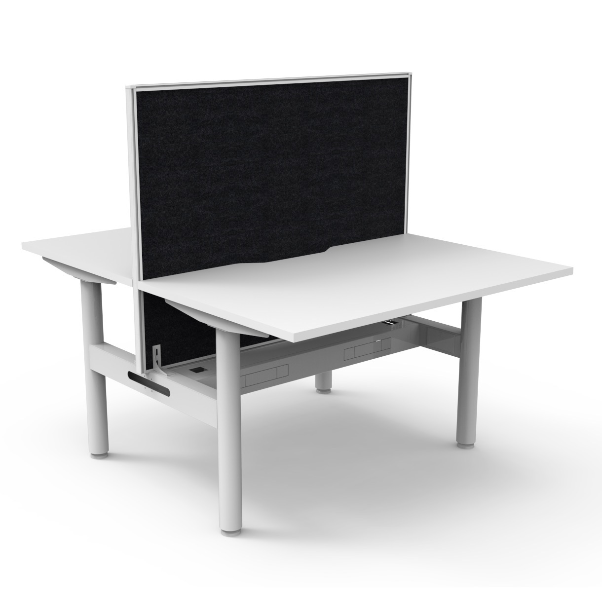 Halo Static Back-to-Back Desk 1200 x 750mm | Natural White Top, White Satin Frame, Cable Tray & Black SHUSH30 Screen