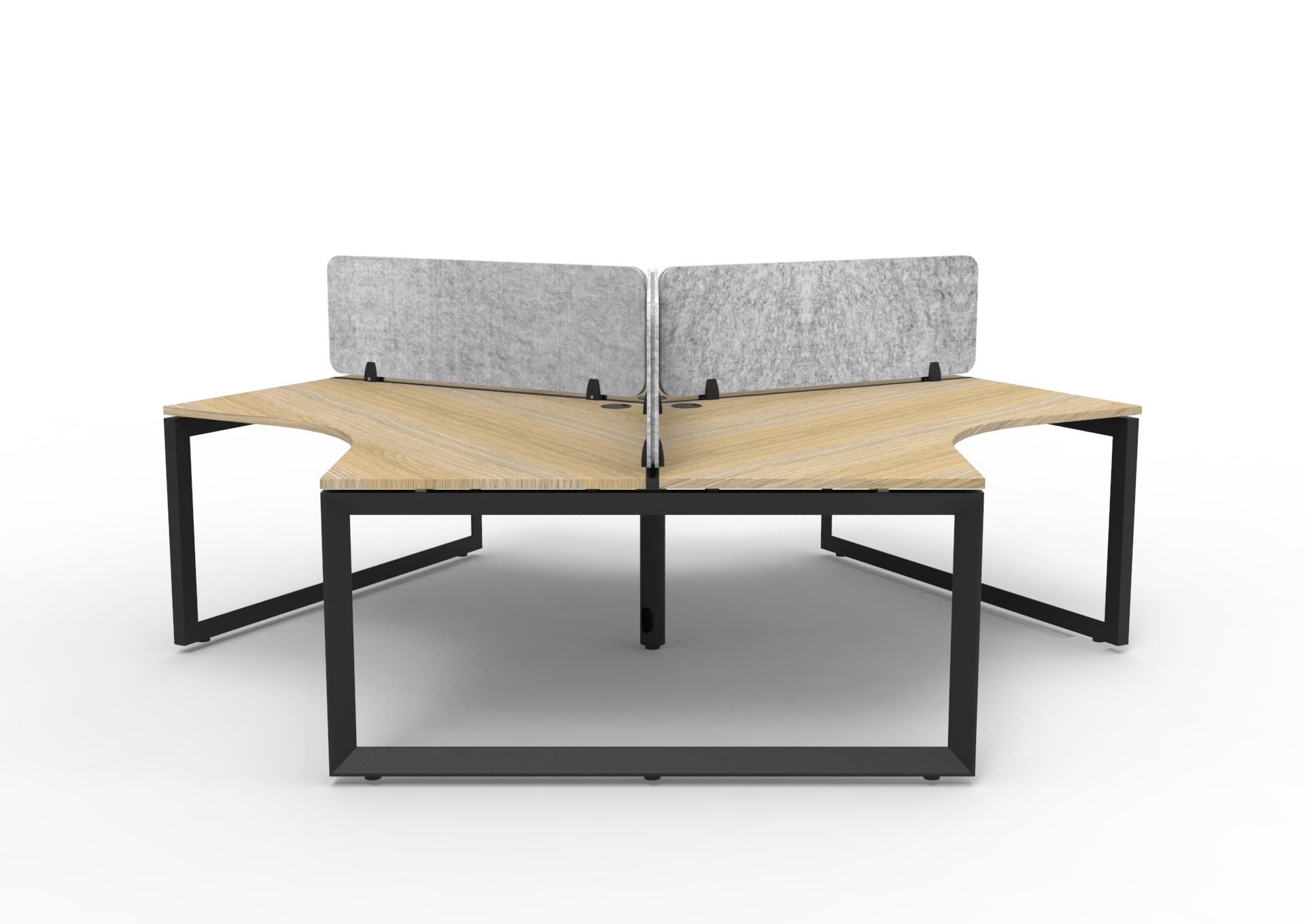 Rapidline Infinity 120 Degree Workstation – Loop Leg | Natural Oak Top, Black Frame, Grey Marble PET Screen