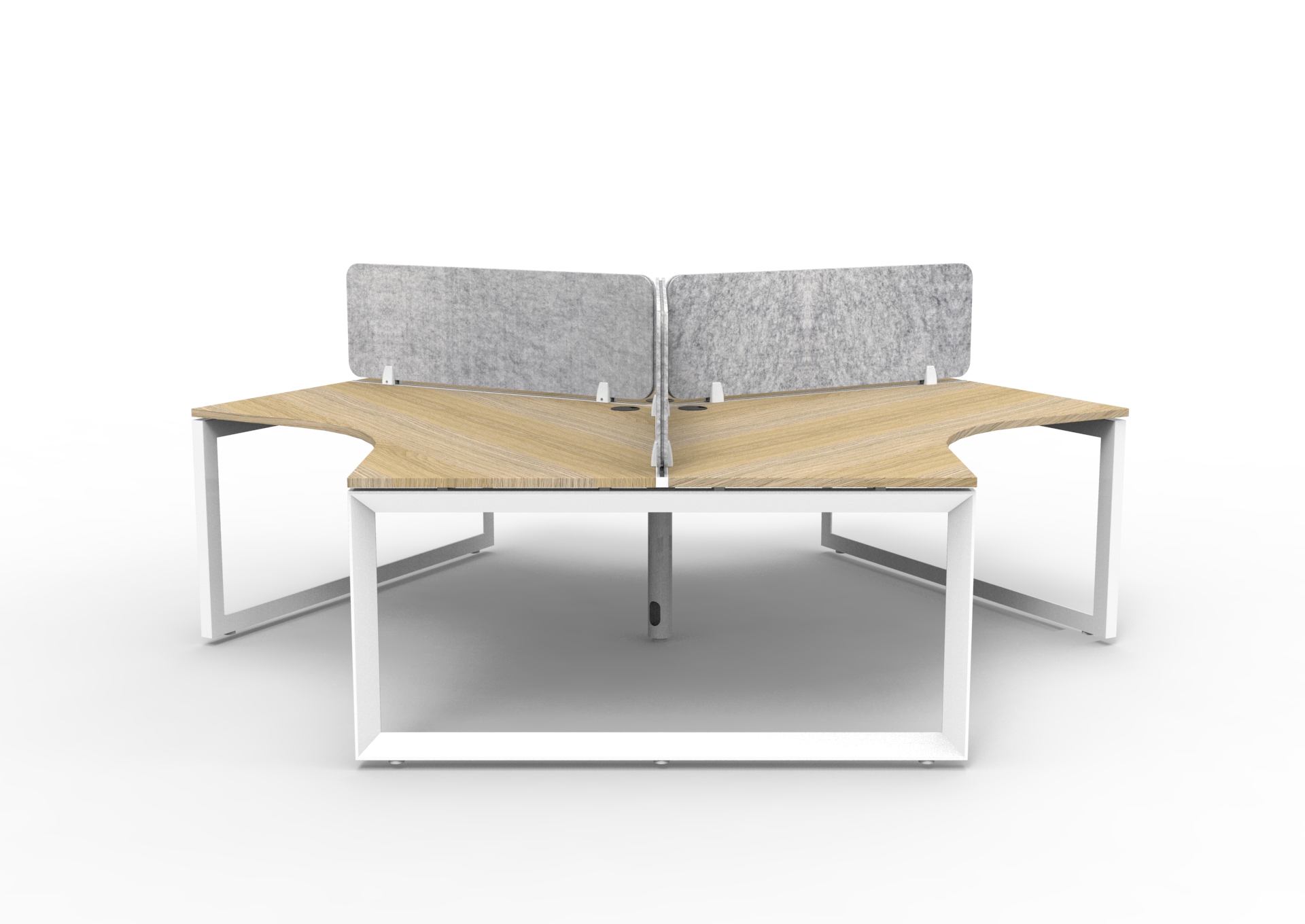 Rapidline Infinity 120° Workstation – Loop Leg | Natural Oak Top, White Frame, Grey Marble Screen