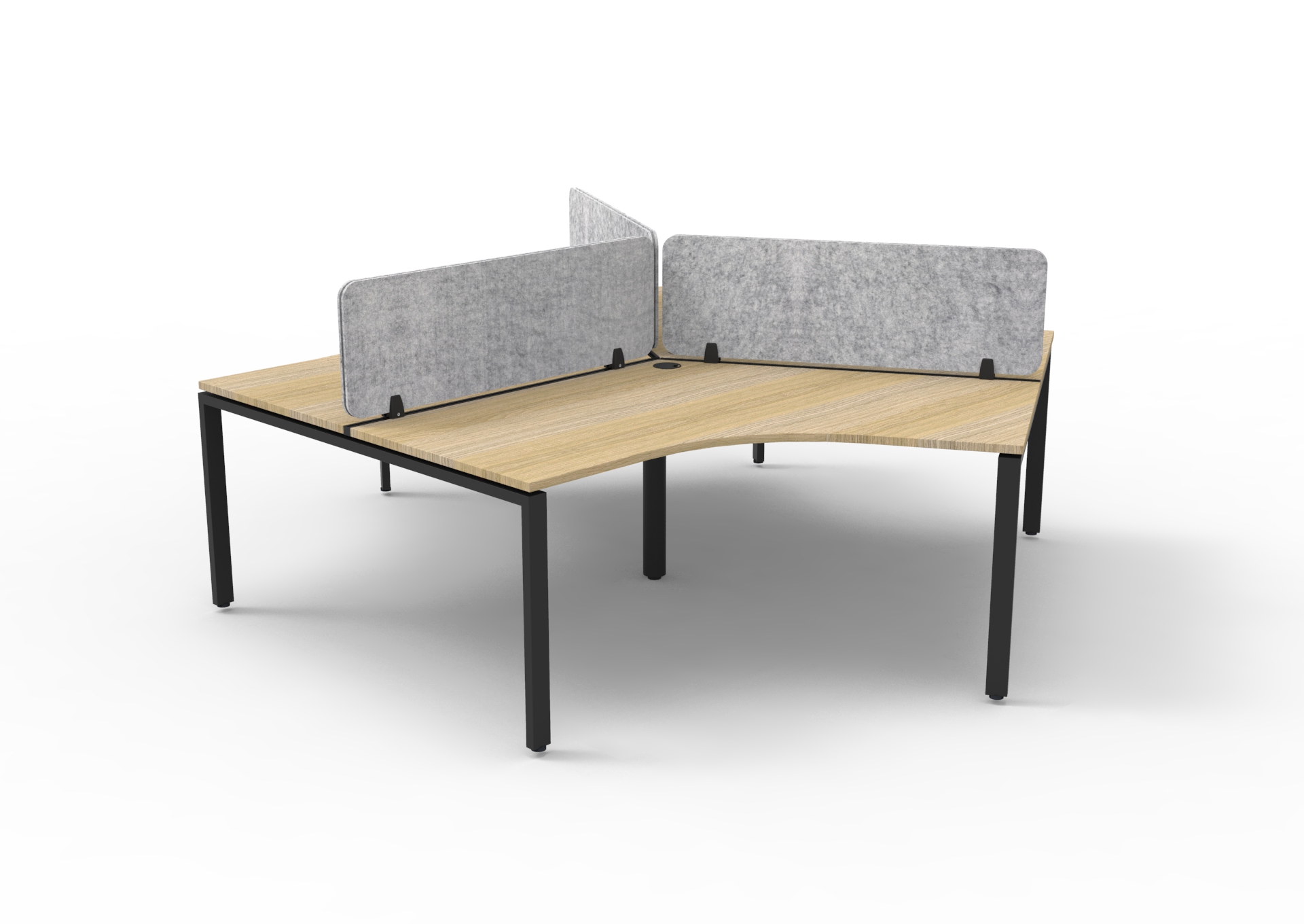 Rapidline Infinity 120 Degree Workstation – Profile Leg, Natural Oak Top, Black Frame, Grey Marble PET Screen