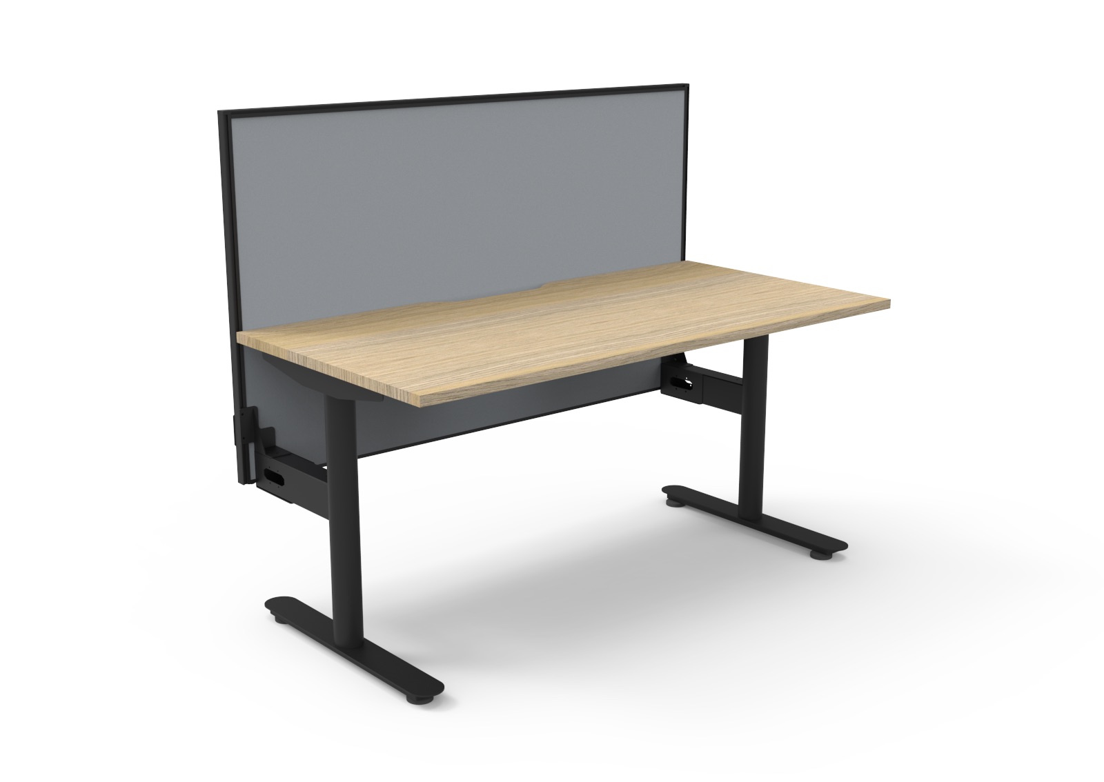 Rapidline Halo Static Desk 1500 x 750mm | Natural Oak Top, Black Frame, Grey Privacy Screen