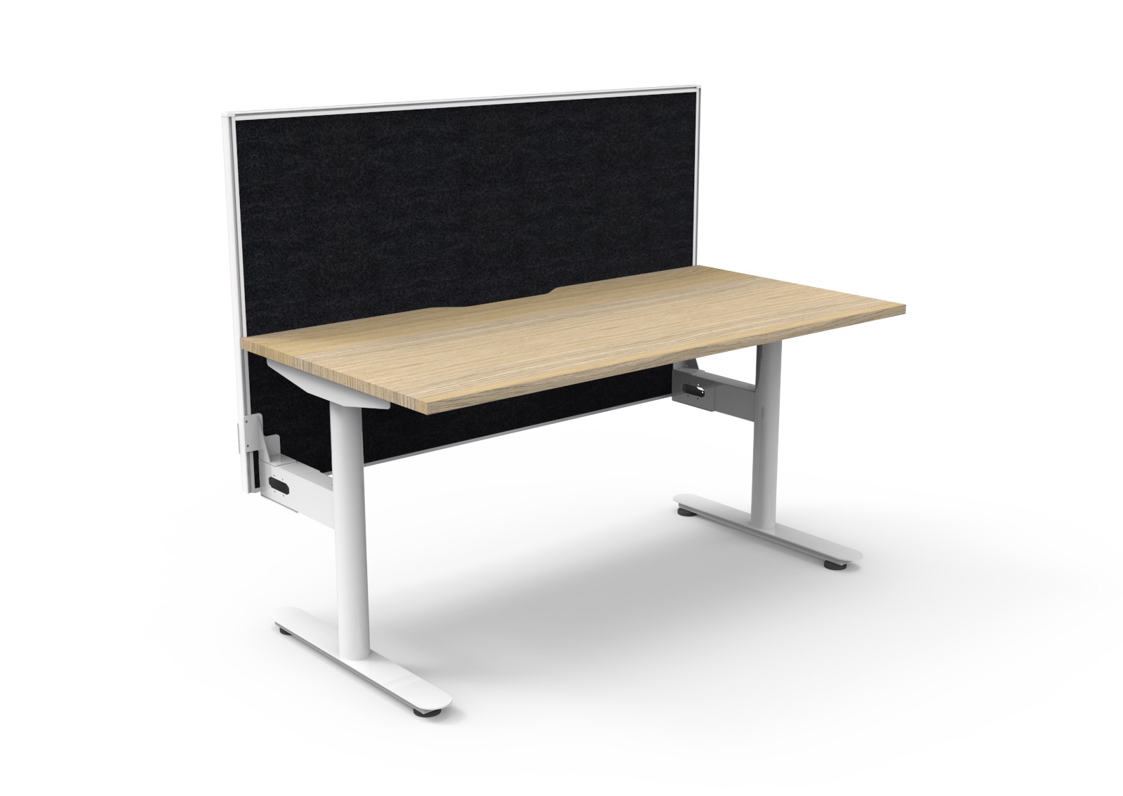 Rapidline Halo Static Desk 1500 x 750mm | Natural Oak Top, White Frame, Black Privacy Screen