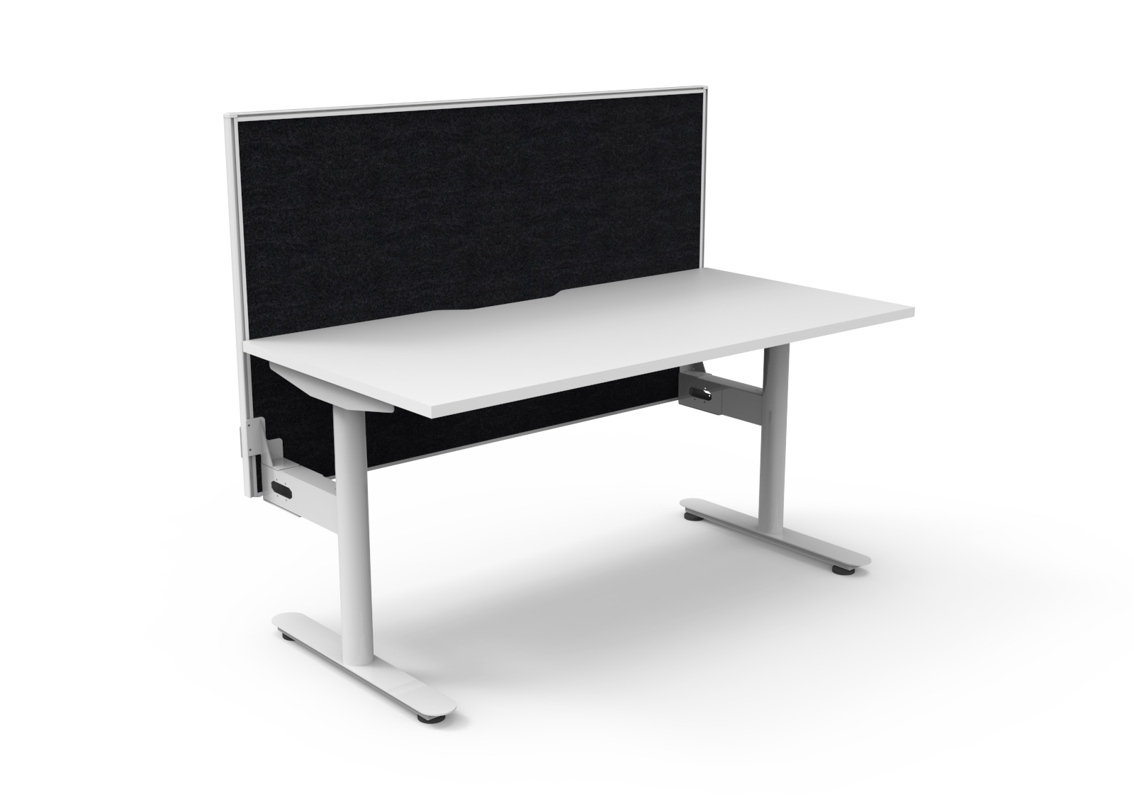 Rapidline Halo Static Desk 1500mm x 750mm | Natural White Top, White Satin Frame | Black SHUSH30 Screen