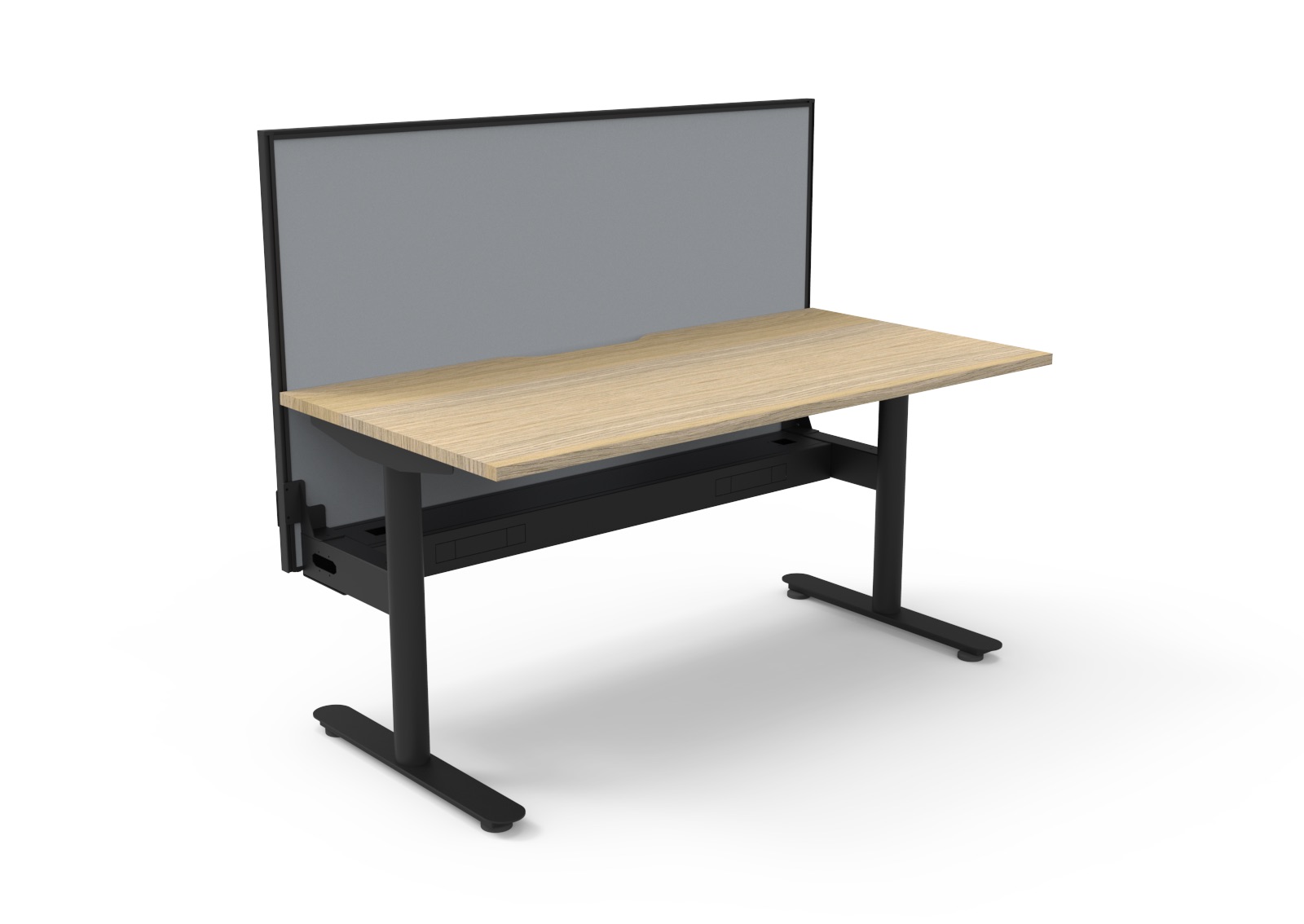 Rapidline Halo Static Desk 1500×750mm | Natural Oak Top, Black Frame, Cable Tray & Grey Privacy Screen
