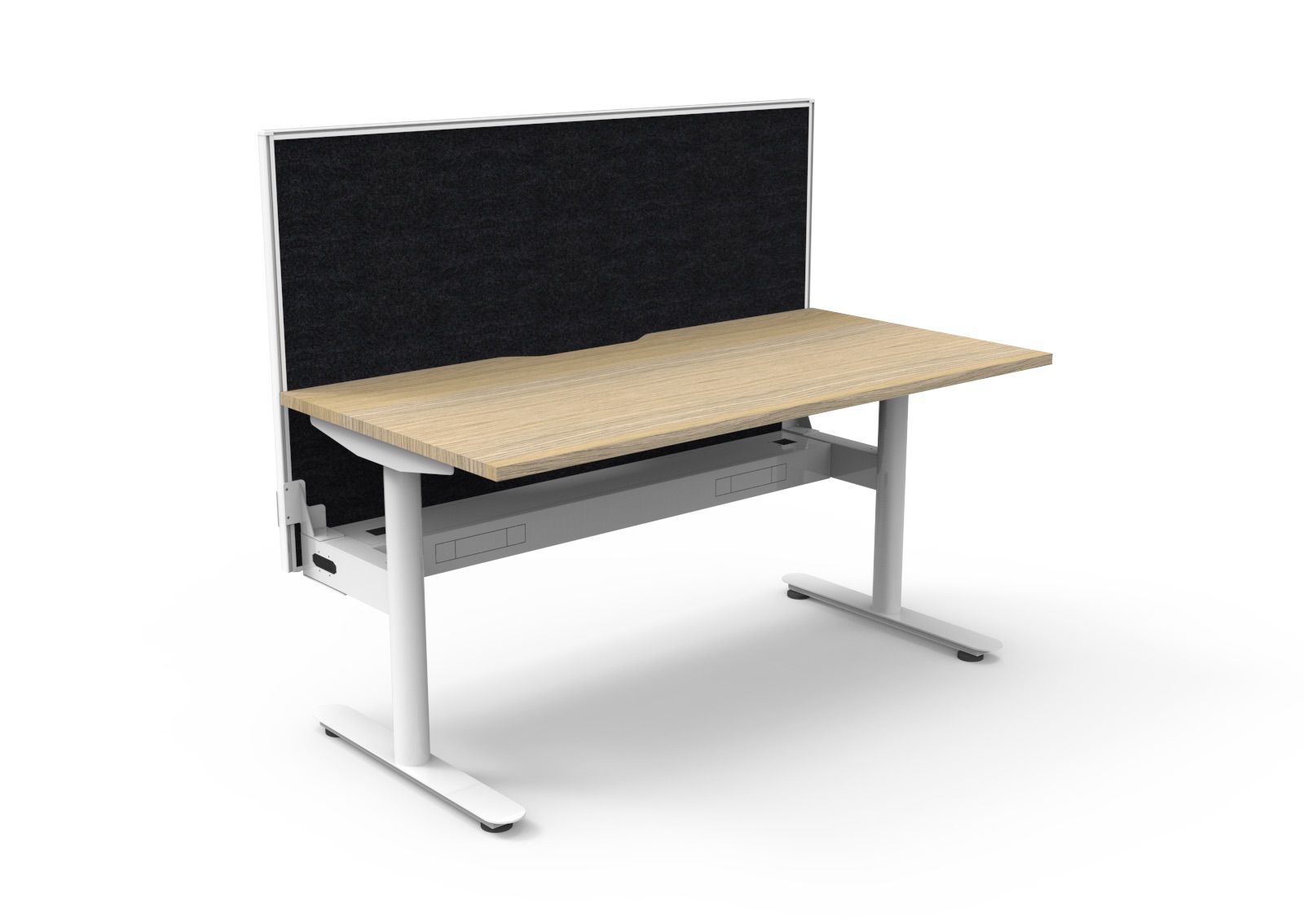 Rapidline Halo Static Desk 1500×750mm | Natural Oak Top, White Frame, Cable Tray & Black Privacy Screen