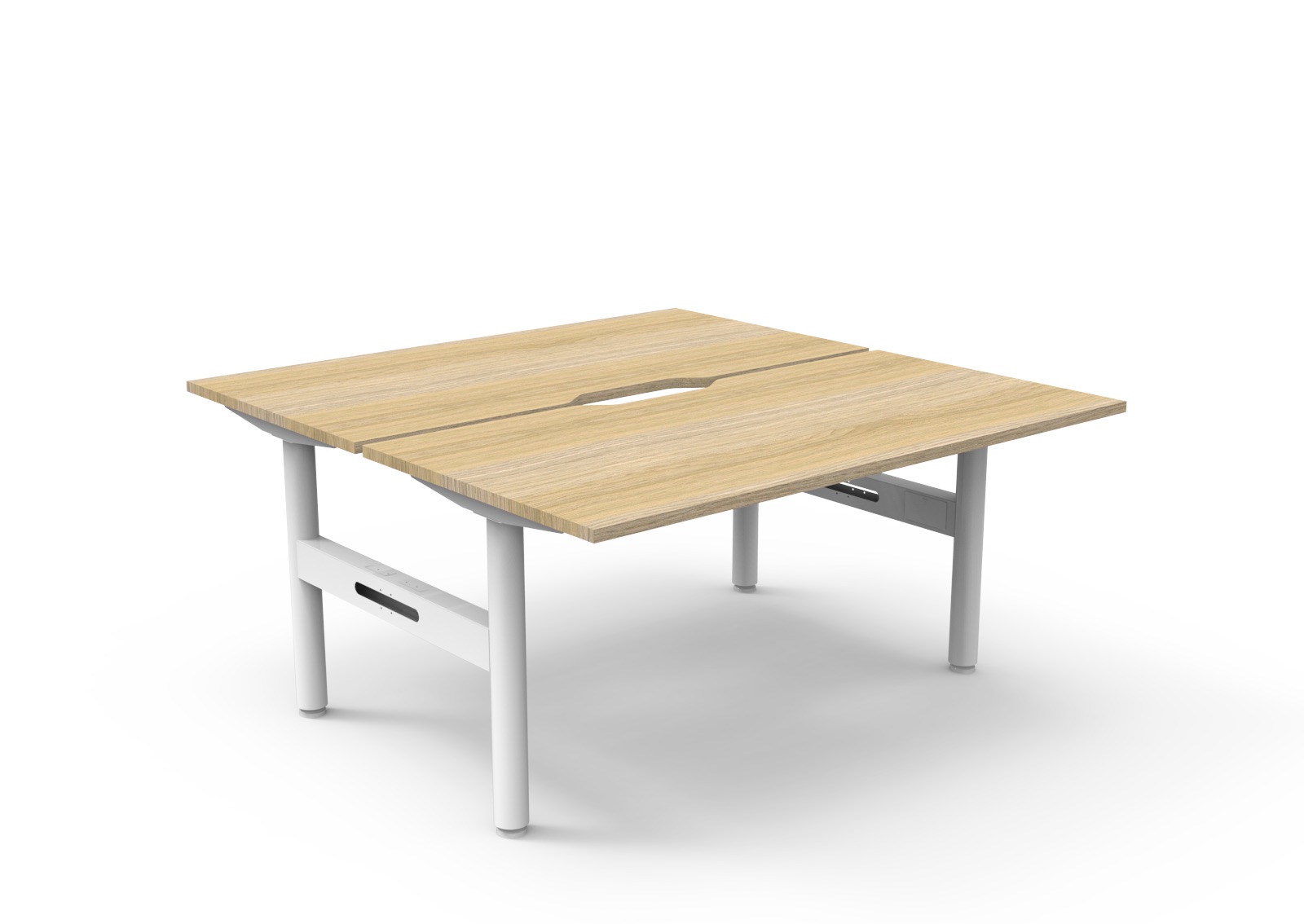 Rapidline Halo Static Back-to-Back Desk – 1500mm x 750mm | Natural Oak Top, White Satin Frame