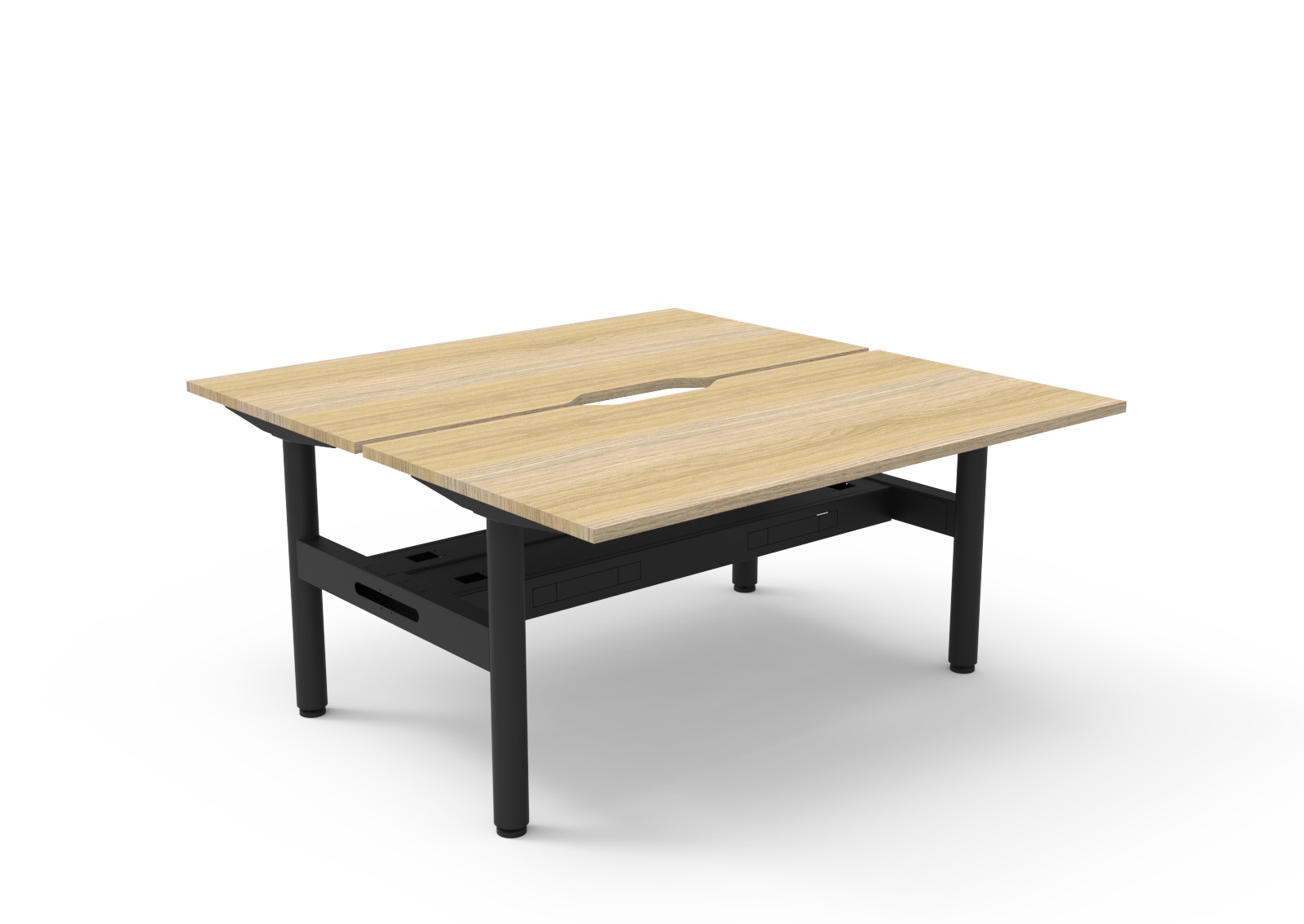 RAPIDLINE Halo Static Back-to-Back Desk | 1500 x 750mm | Natural Oak Top & Black Satin Frame | Cable Tray Included