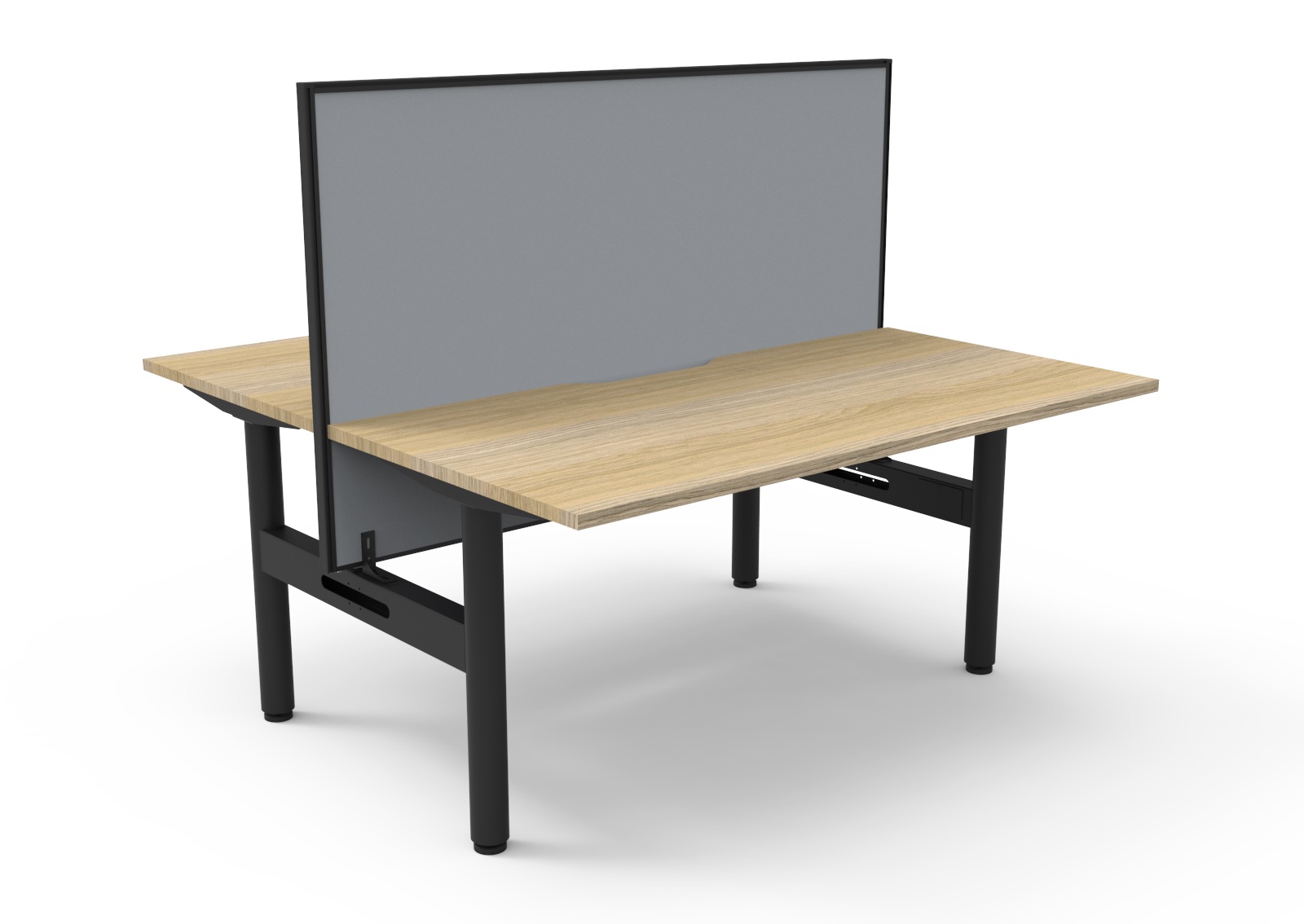 RAPIDLINE Halo Static Back-to-Back Workstation | 1500mm x 750mm | Natural Oak Top, Black Satin Frame, Grey Screen