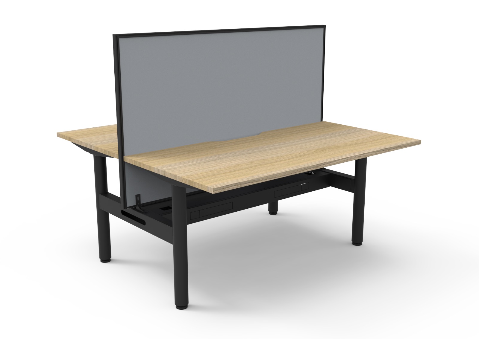 Halo Static Back-to-Back Desk 1500 x 750mm | Natural Oak Top, Black Satin Frame, Cable Tray & Grey SHUSH30 Screen