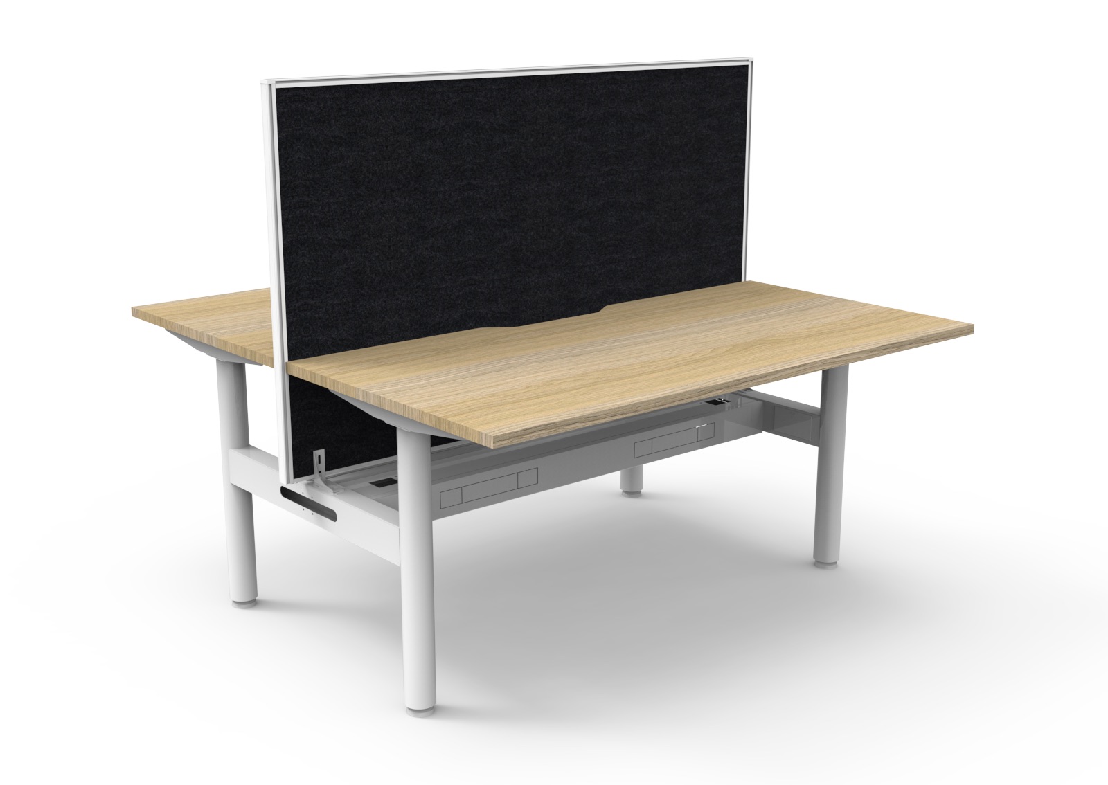 Halo Static Back-to-Back Desk 1500 x 750mm | Natural Oak Top, White Satin Frame, Cable Tray & Black SHUSH30 Screen