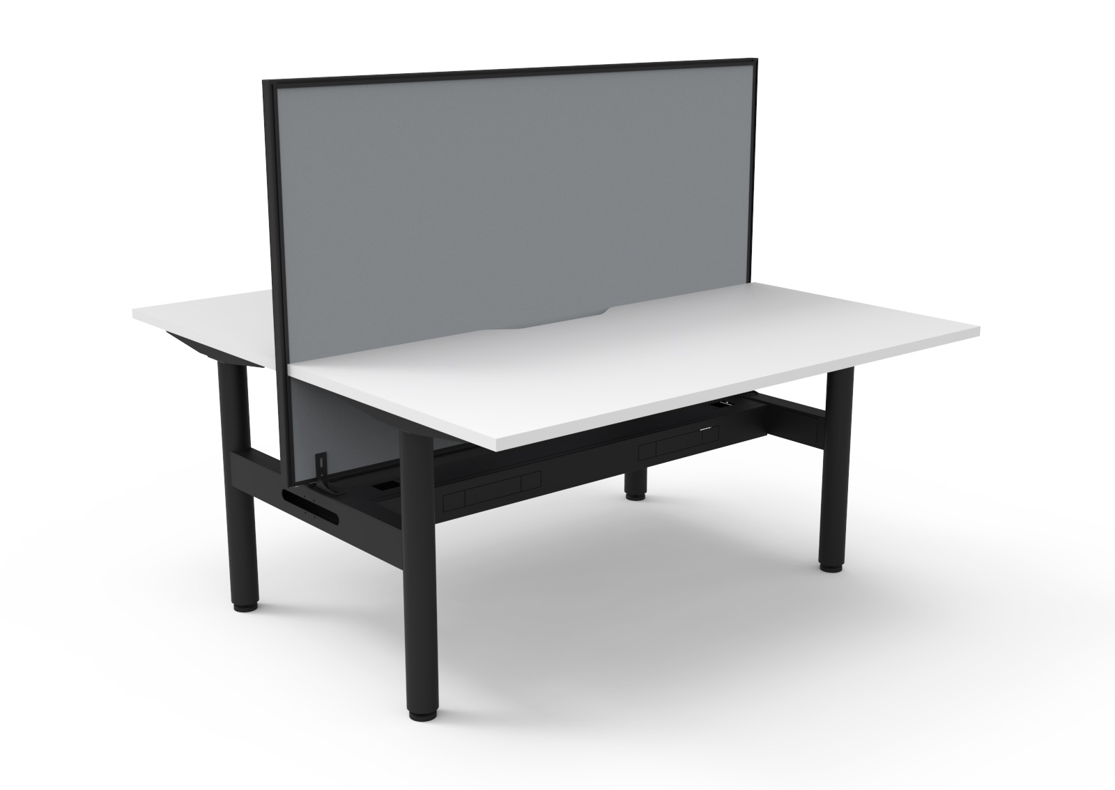 Rapidline Halo Static Back-to-Back Desk | 1500×750mm | Natural White Top, Black Satin Frame, Cable Tray & Grey SHUSH30 Screen