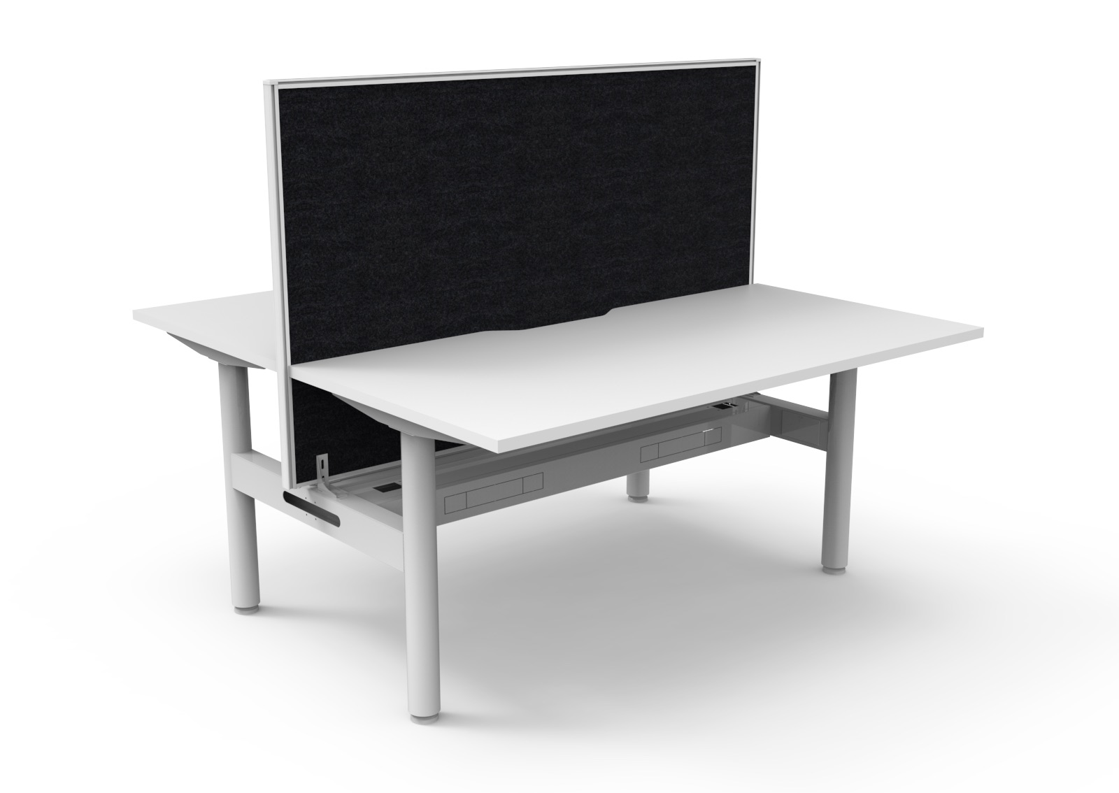 Rapidline Halo Static Back-to-Back Desk | 1500×750mm | Natural White Top, White Satin Frame, Cable Tray & Black SHUSH30 Screen