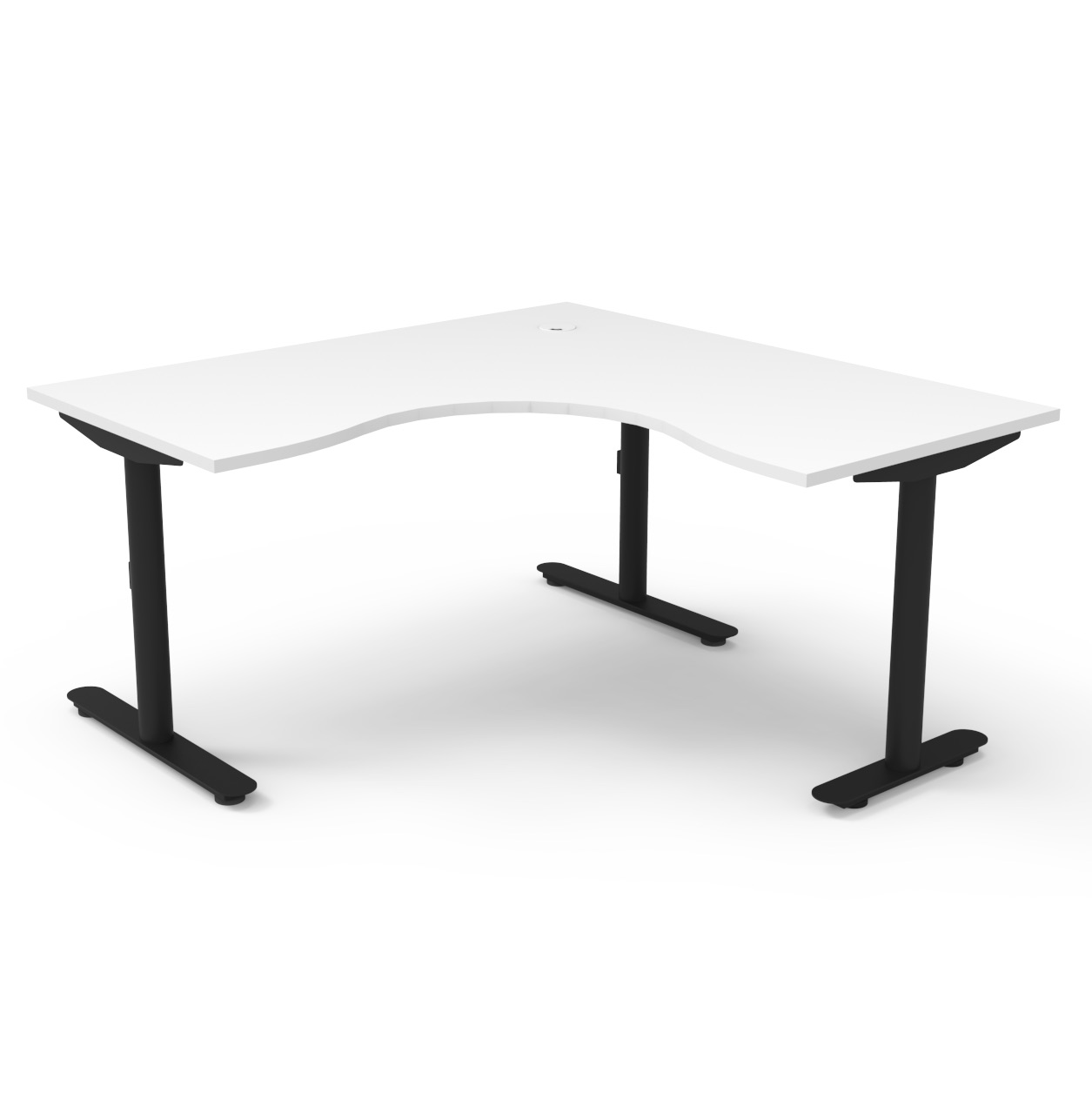 RAPIDLINE Halo Static Corner Workstation – 1500×1500×750mm | Natural White Top, Black Satin Frame