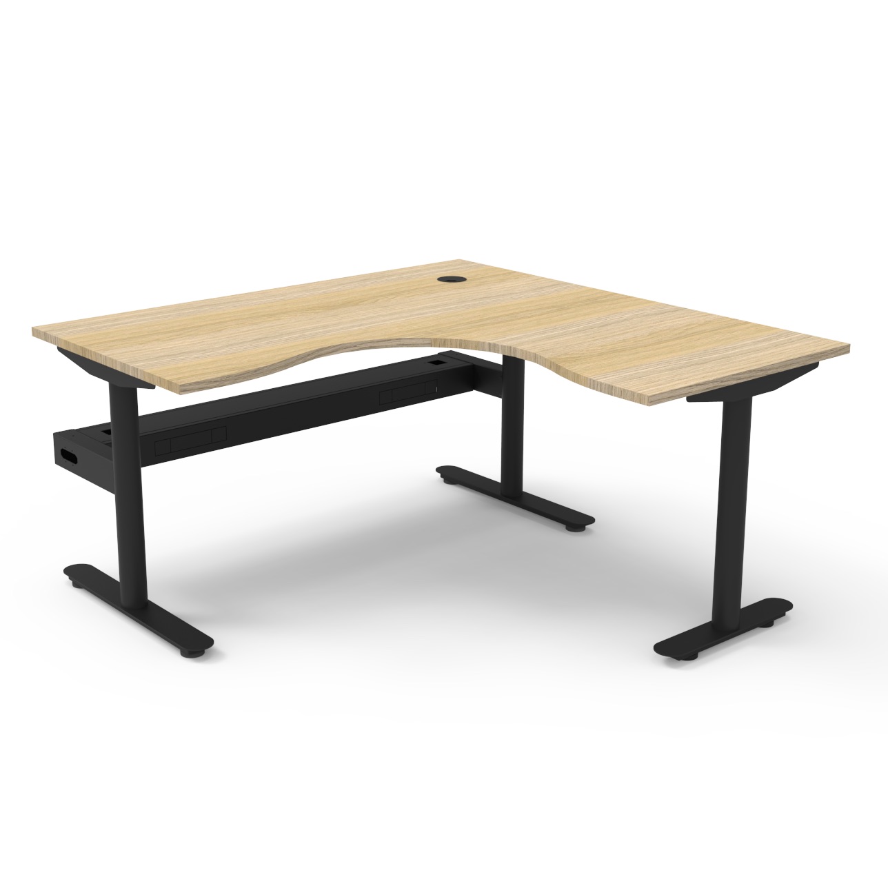 RAPIDLINE Halo Static Corner Workstation 1500mm x 1500mm x 750mm – Natural Oak Top, Black Satin Frame, Cable Tray