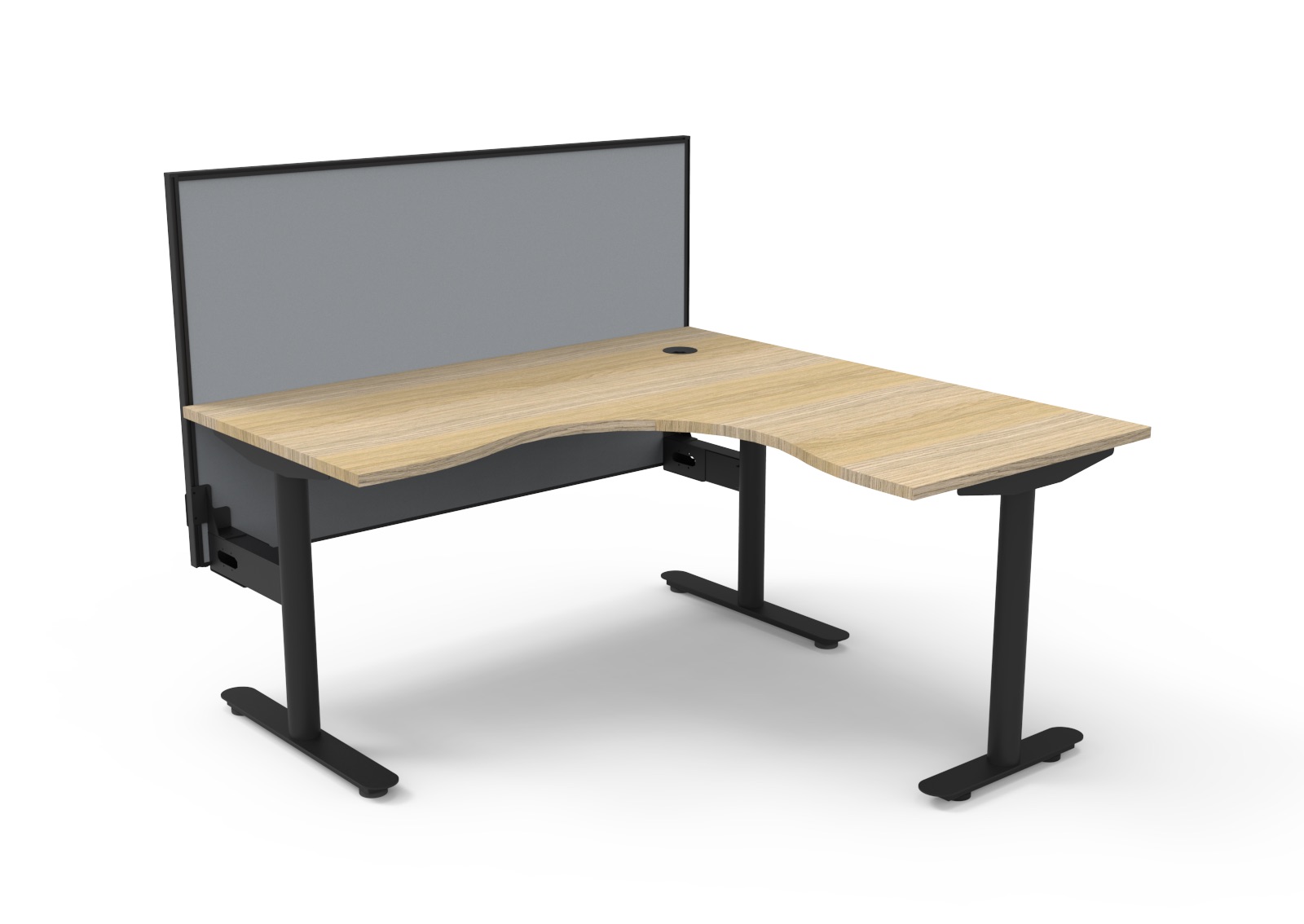 RAPIDLINE Halo Static Corner Workstation | 1500 x 1500 x 750mm | Oak Top, Black Frame, Grey Fabric Screen