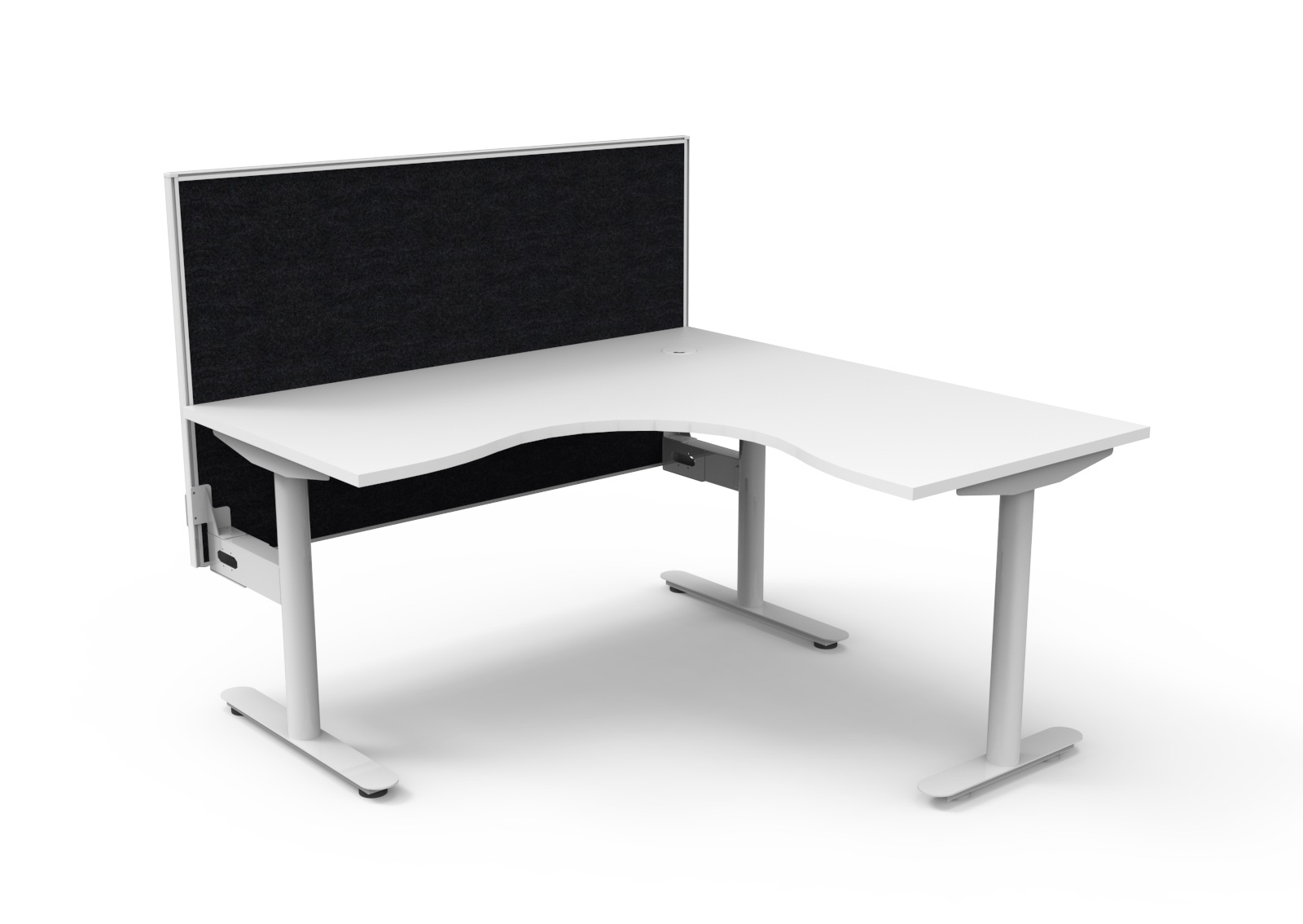 Rapidline Halo Static Corner Workstation – 1500 × 1500 mm, Natural White Top, White Satin Frame, SHUSH30 Black Screen