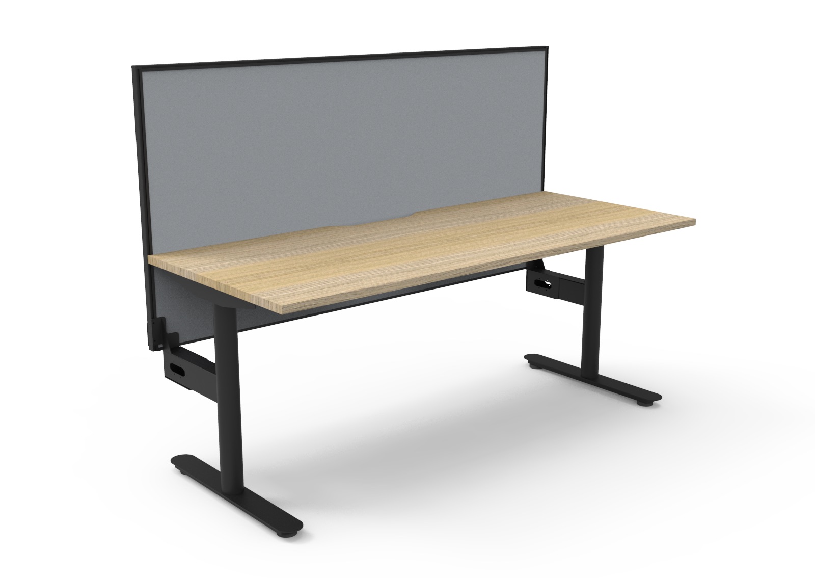 Rapidline Halo Static Desk 1800mm x 750mm | Natural Oak Top, Black Satin Frame | Grey SHUSH30 Screen