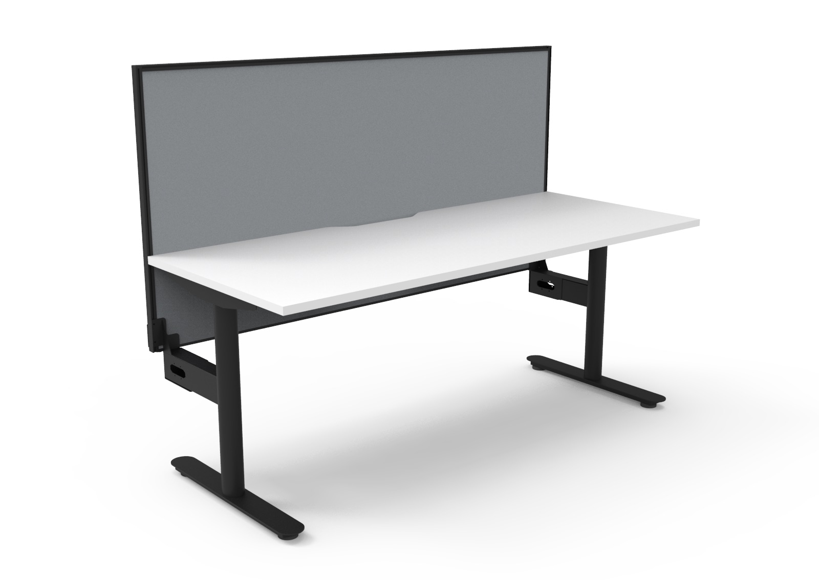 Rapidline Halo Static Single Sided Desk | 1800mm x 750mm | Natural White Top, Black Satin Frame | SHUSH30 Grey Fabric Screen