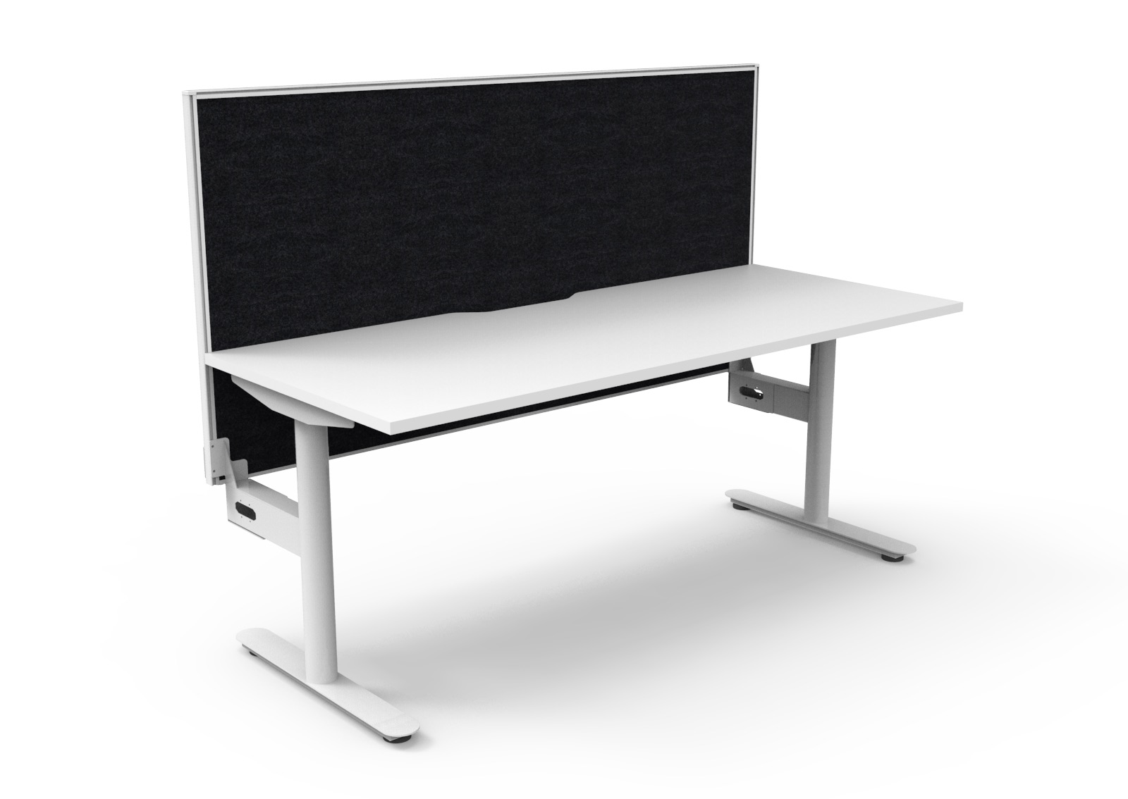 Rapidline Halo Static Single Sided Desk | 1800mm x 750mm | Natural White Top, White Satin Frame | SHUSH30 Black Fabric Screen
