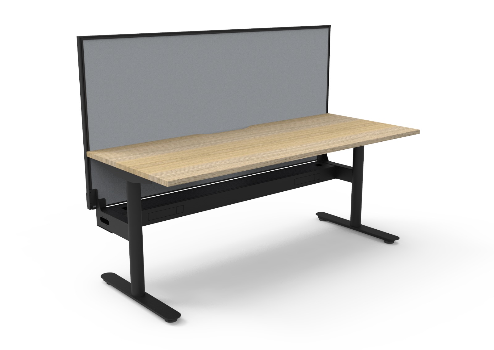 Rapidline Halo Static Desk 1800 x 750mm – Natural Oak Top, Black Frame, Cable Tray & Grey Privacy Screen