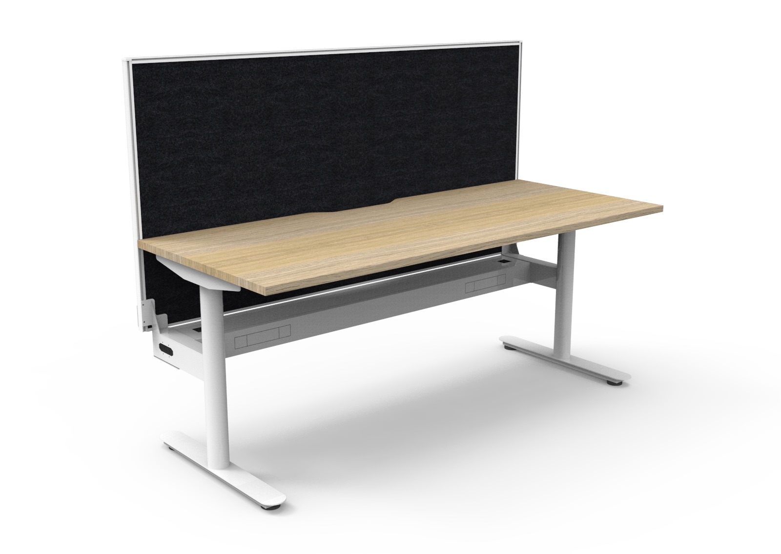 Rapidline Halo Static Desk 1800 x 750mm – Natural Oak Top, White Frame, Cable Tray & Black Privacy Screen