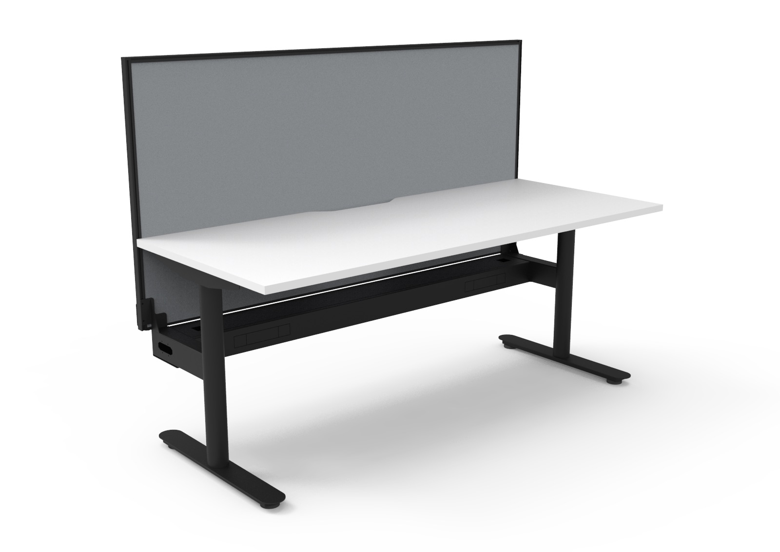 Rapidline Halo Static Single Sided Desk – 1800mm White Top / Black Frame | Cable Tray + Grey SHUSH30 Screen