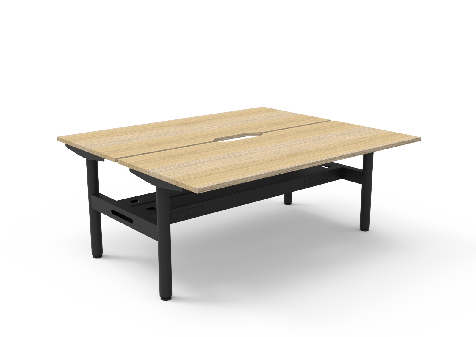 Rapidline Halo Static Back-to-Back Workstation | 1800mm x 750mm | Natural Oak Top, Black Satin Frame | Cable Tray