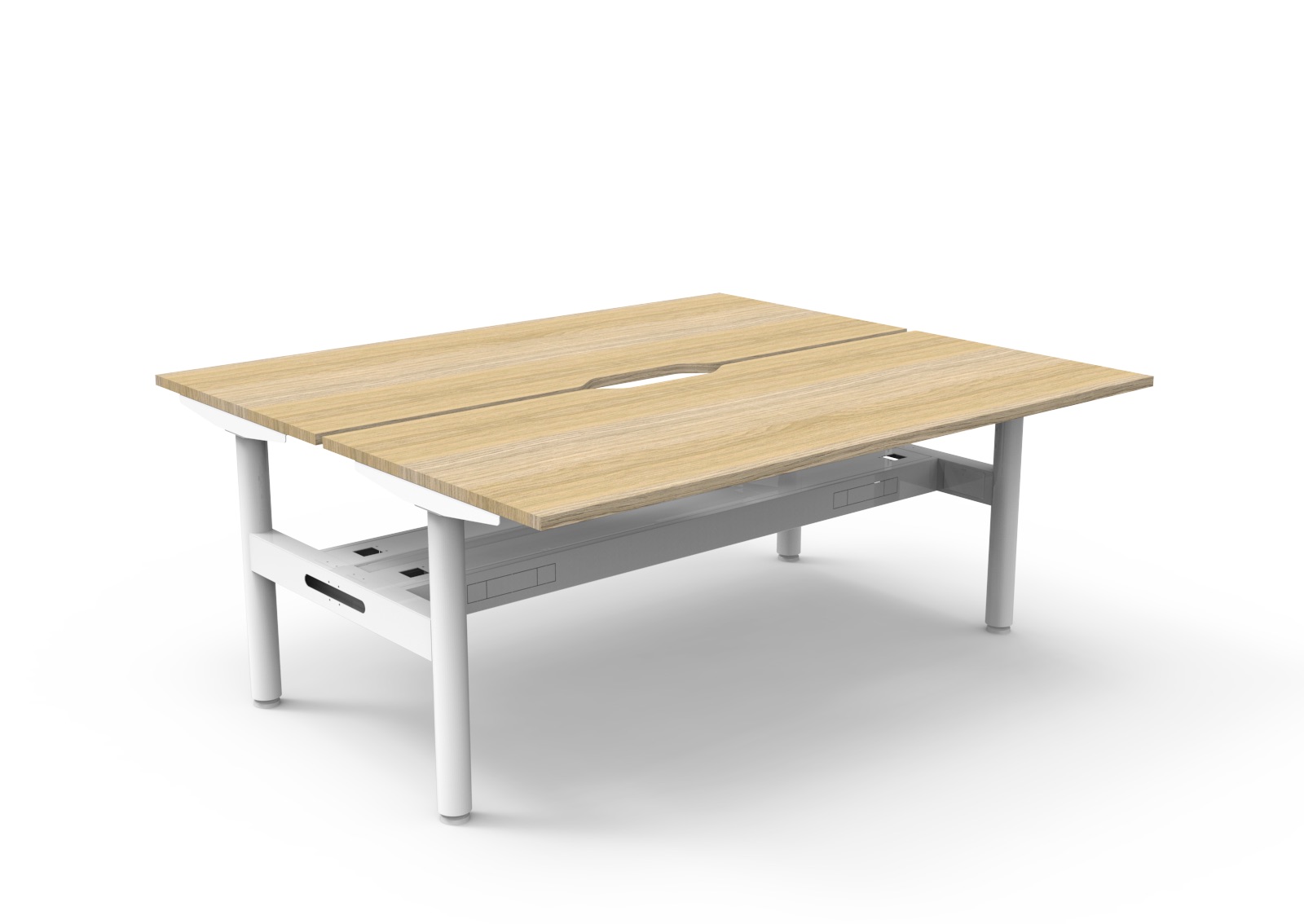Rapidline Halo Static Back-to-Back Workstation | 1800mm x 750mm | Natural Oak Top, White Satin Frame | Cable Tray