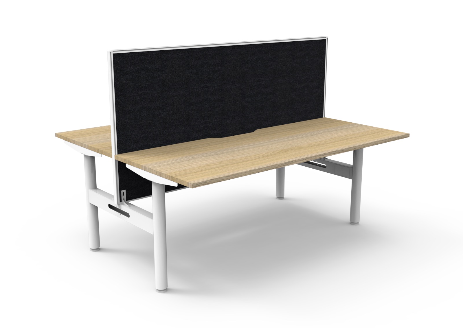Rapidline Halo Static Back-to-Back Desk | 1800mm x 750mm | Natural Oak Top, White Satin Frame, Black SHUSH30 Screen