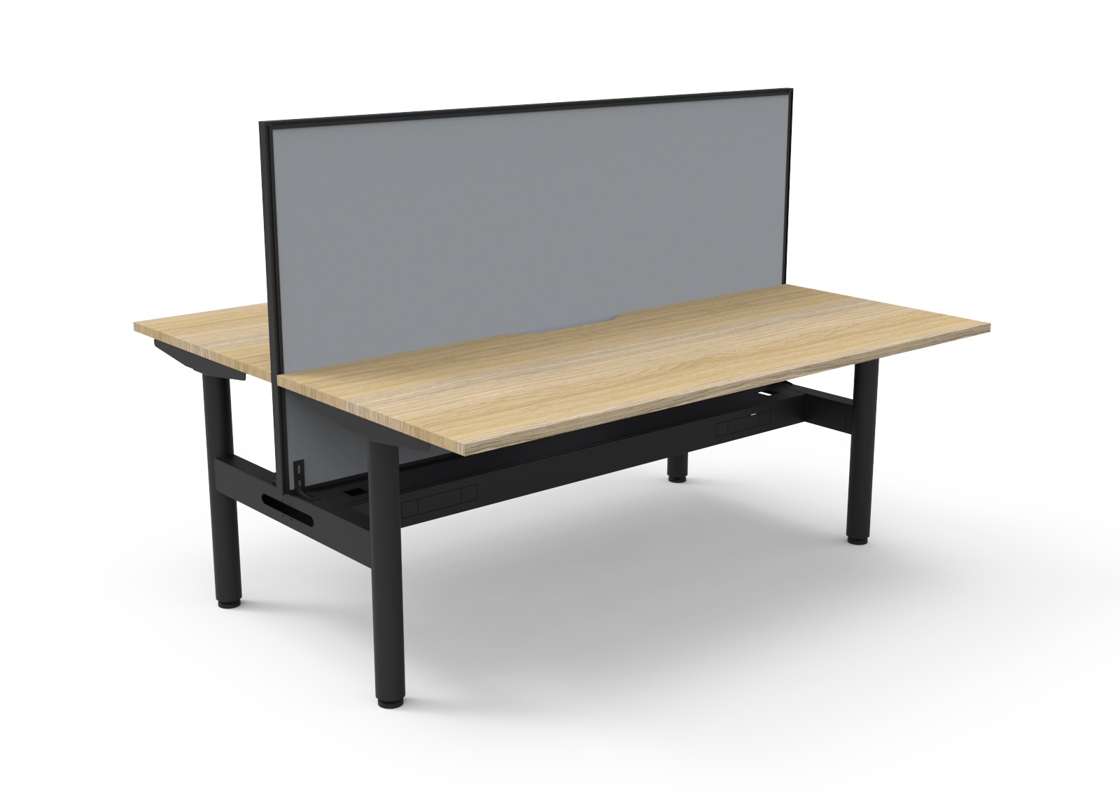 Rapidline Halo Static Back-to-Back Desk | 1800×750mm | Natural Oak Top, Black Satin Frame, Cable Tray & Grey SHUSH30 Screen