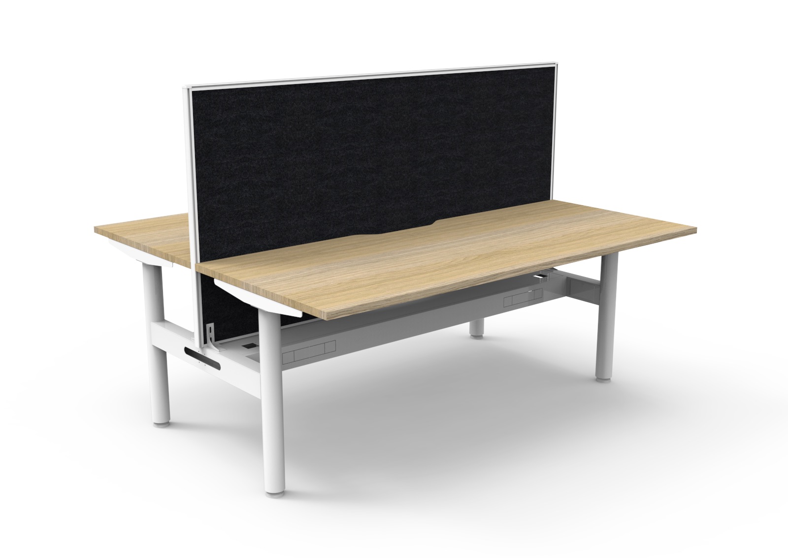 Rapidline Halo Static Back-to-Back Desk | 1800×750mm | Natural Oak Top, White Satin Frame, Cable Tray & Black SHUSH30 Screen
