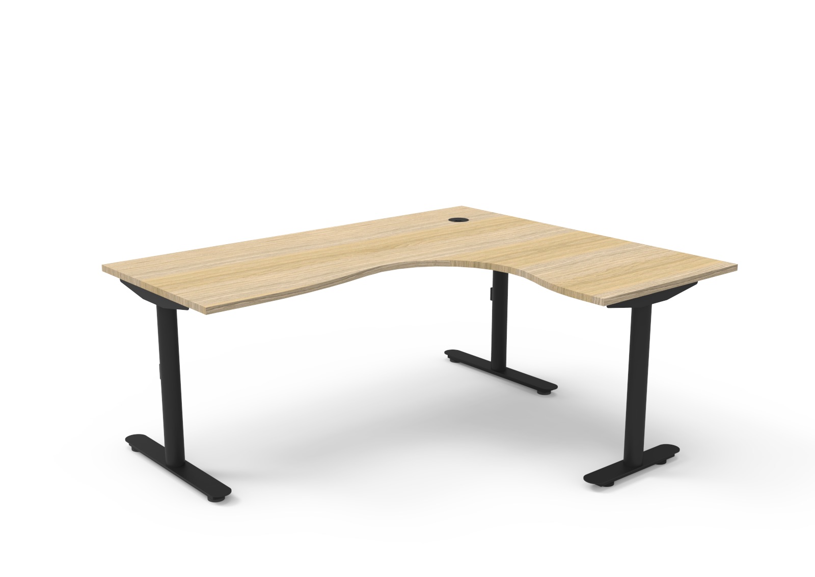 RAPIDLINE Halo Static Corner Workstation – 1800×1500×750mm | Natural Oak Top, Black Satin Frame