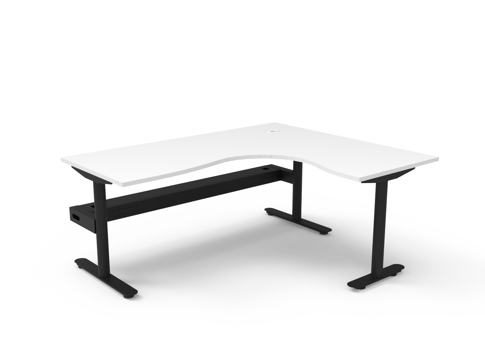 Rapidline Halo Static Corner Workstation – 1800×1500mm, Natural White Top & Black Satin Frame, Cable Tray